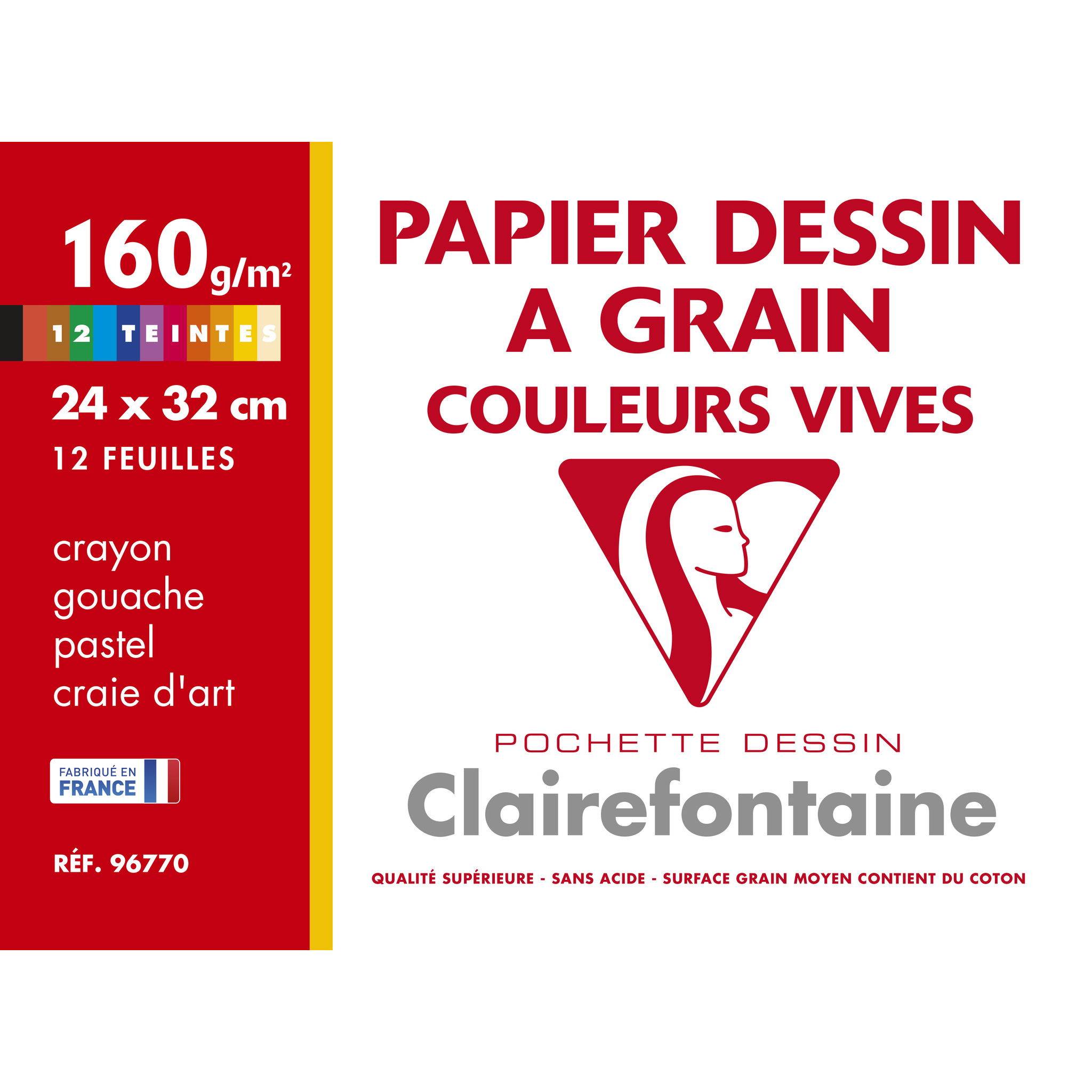 Clairefontaine 10x Zeichenpapier A4 Pack. 12 Bogen Farben Sortiert 96770C