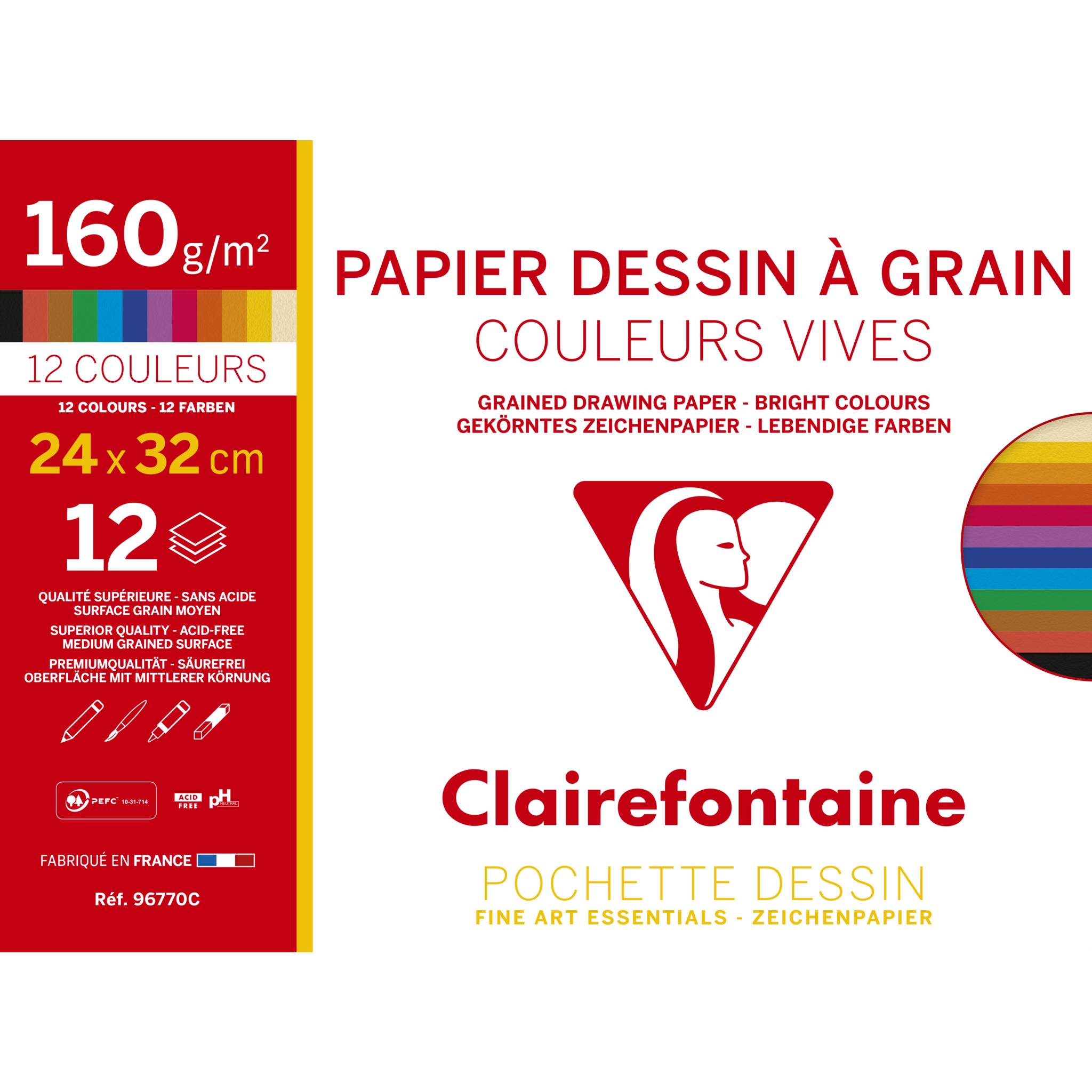 Clairefontaine 10x Zeichenpapier A4 Pack. 12 Bogen Farben Sortiert 96770C