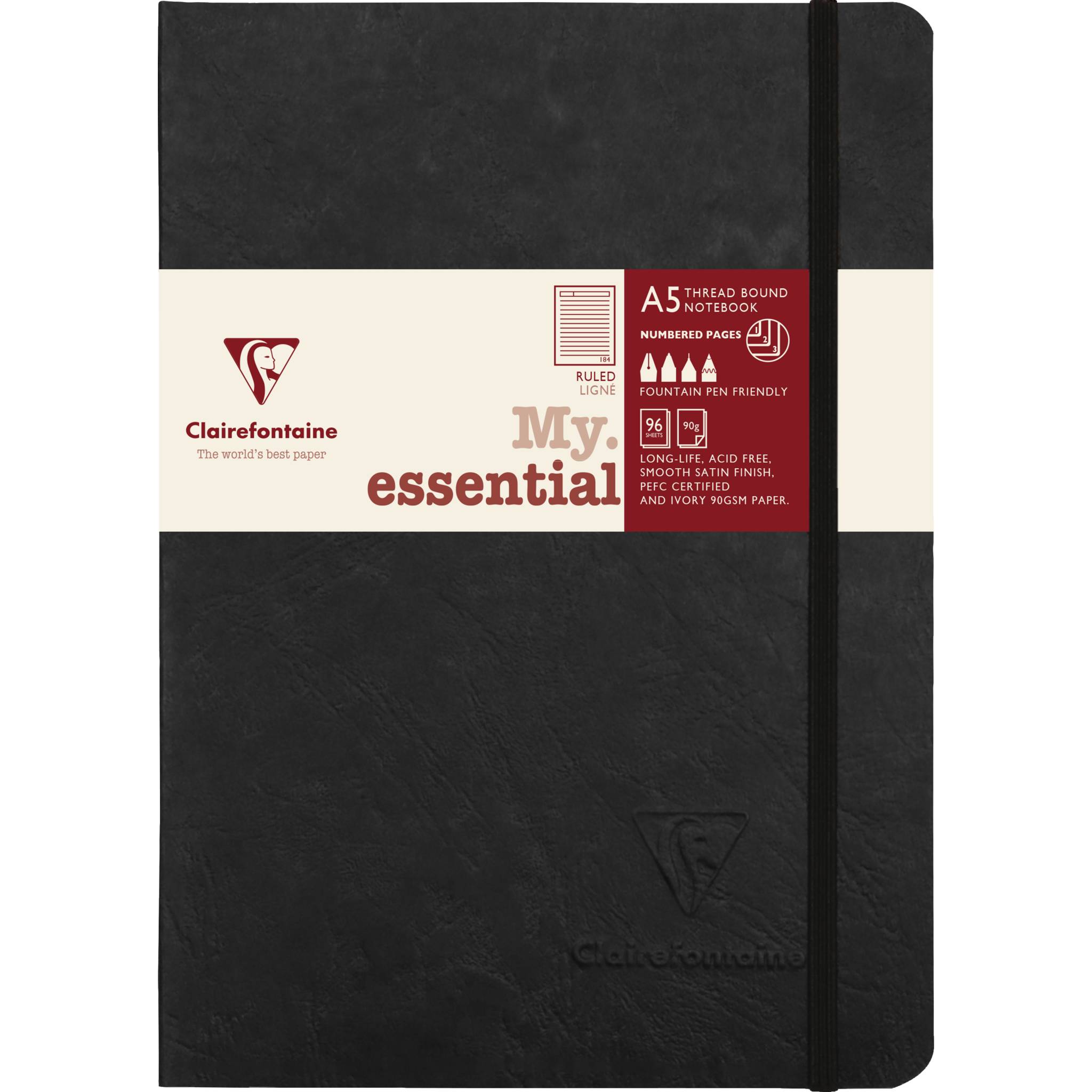 Clairefontaine 5x Notizbuch AgeBag My.essential A5 96 Bl liniert Schwarz 793461C