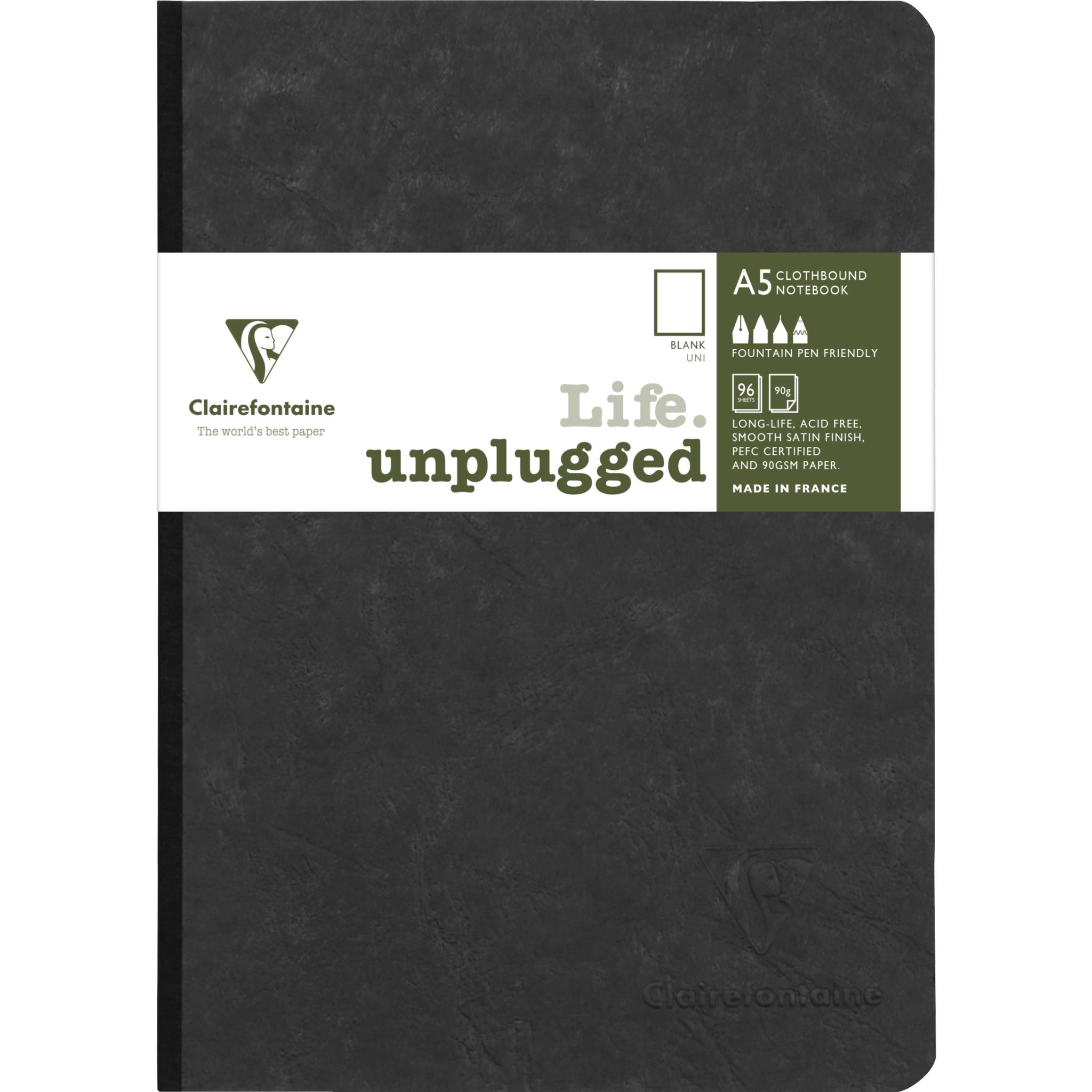 Clairefontaine 5x Notizbuch AgeBag A5 Leinen bl 96 Blatt - Schwarz 795401C