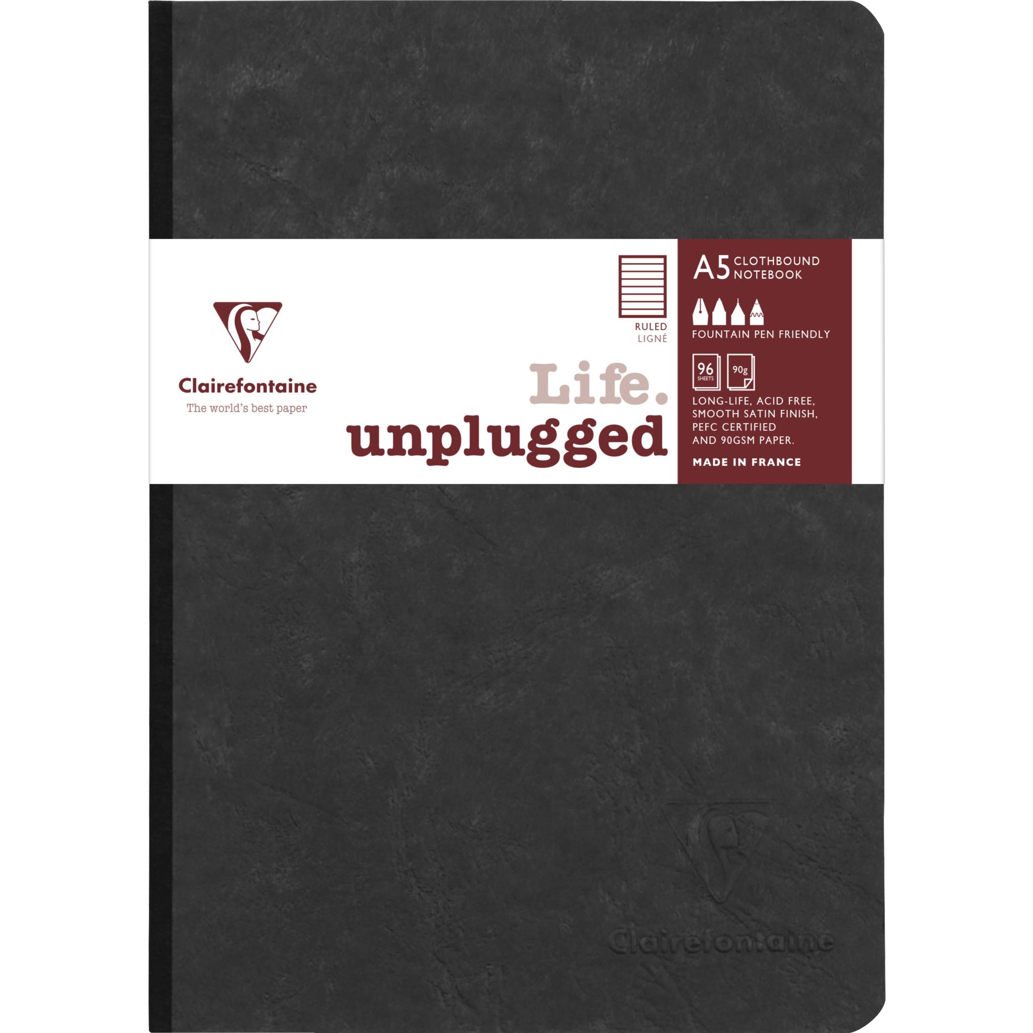 Clairefontaine 5x Notizbuch AgeBag A5 Leinen liniert 96 Blatt - Schwarz 795461C