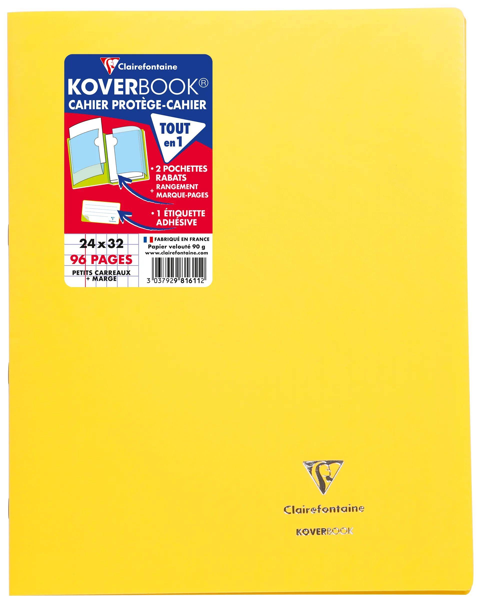 Gelbes Clairefontaine Koverbook Notizbuch mit einem Produktetikett, das „Tout en 1