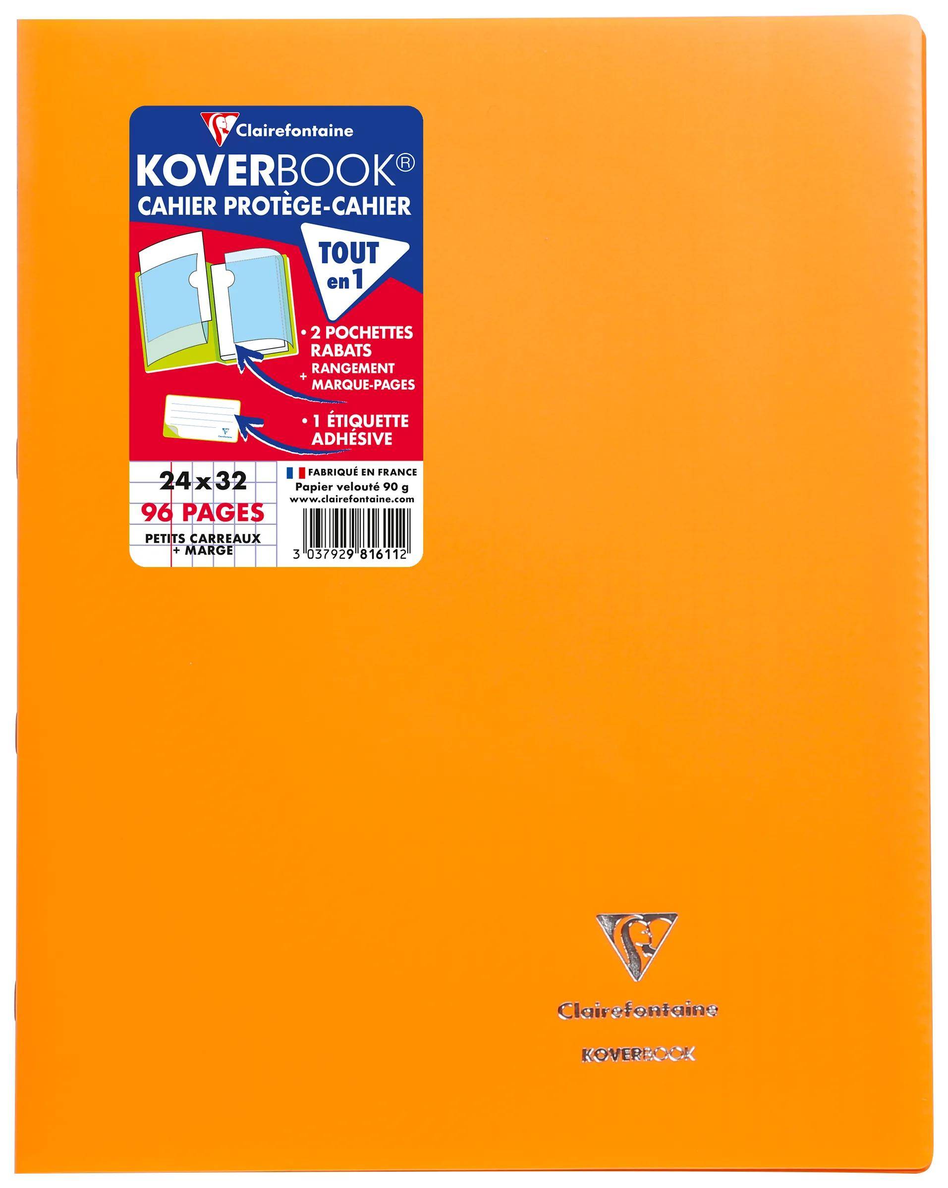 Orange Clairefontaine Koverbook Notizbuch-Umschlag mit Produktetikett, auf dem „24 x 32