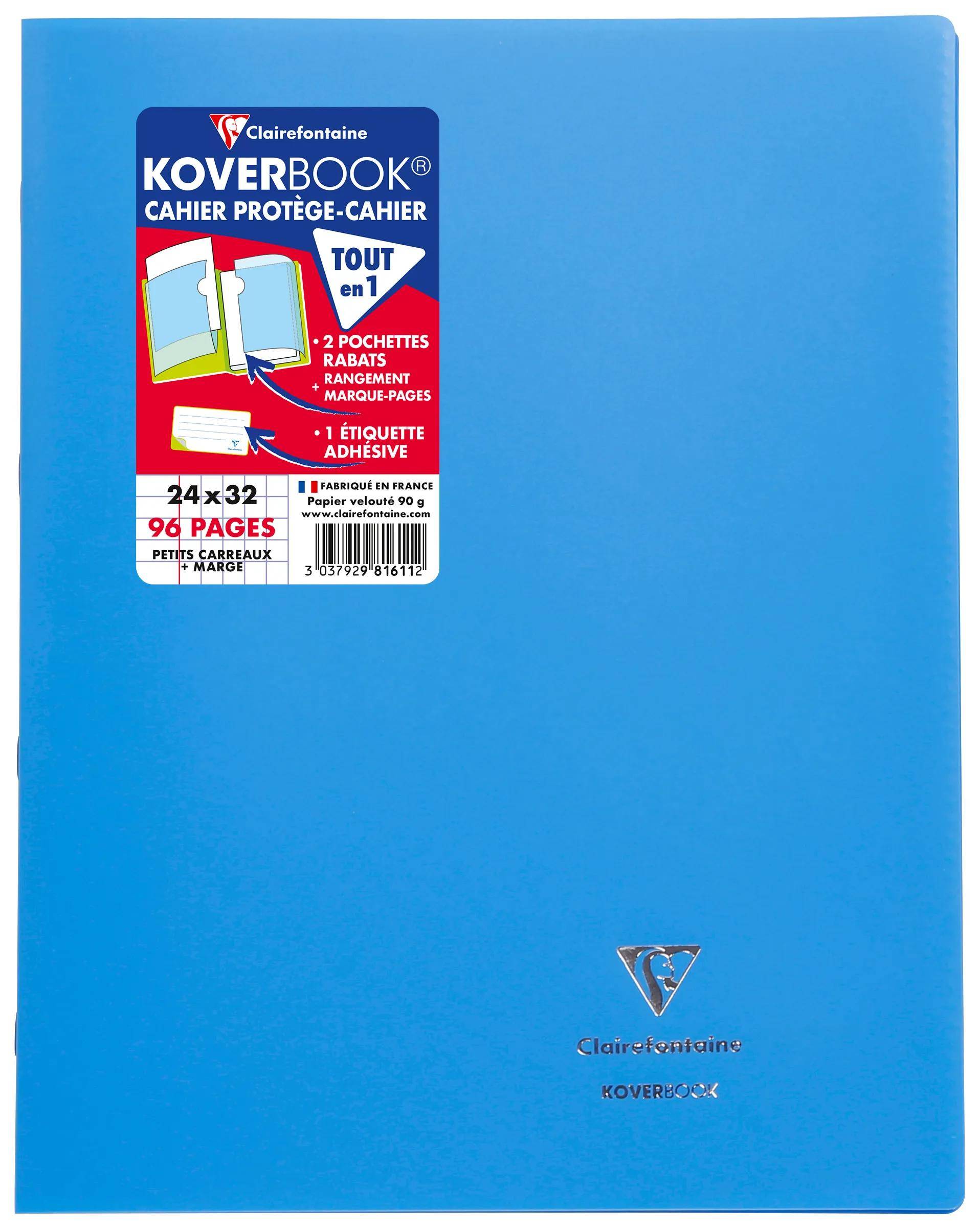 Blaues Clairefontaine Koverbook-Notizbuch mit Umschlag mit Frontenetikett „Tout en 1