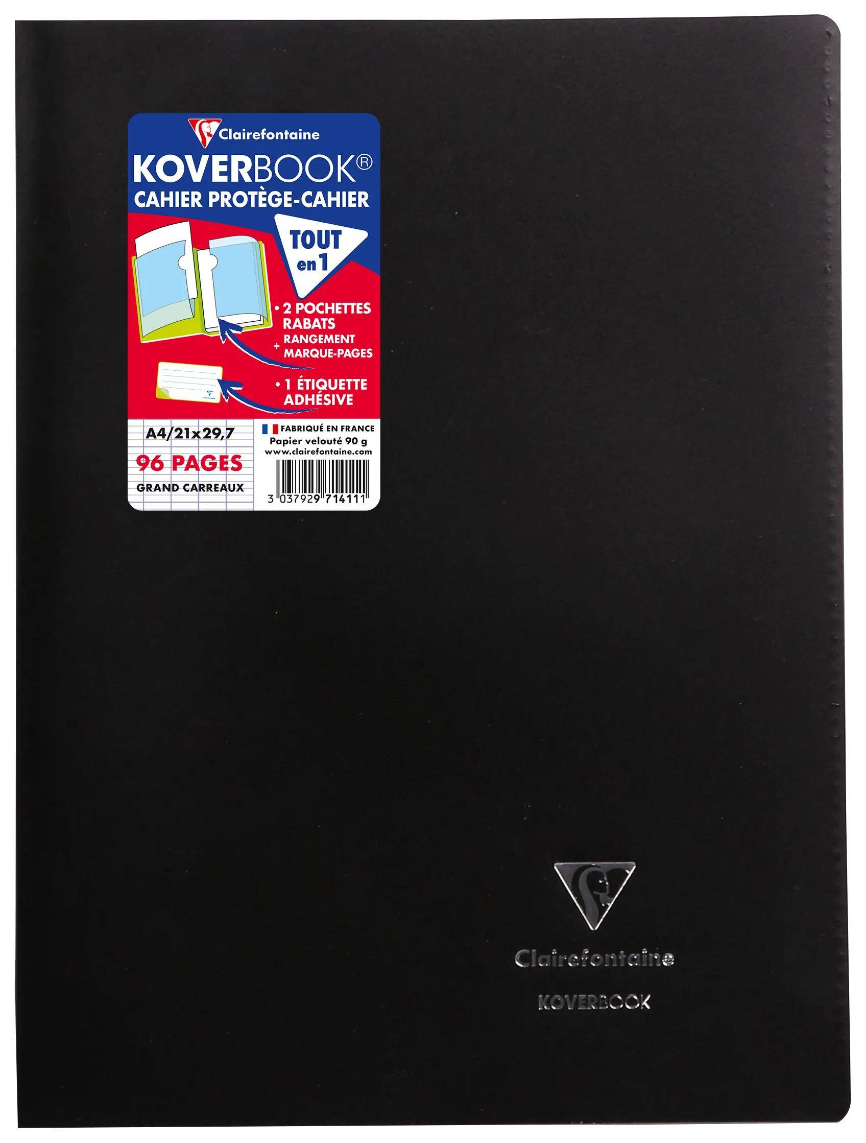 Schwarzer Notizbucheinband mit Text „Koverbook Cahier Protège-Cahier
