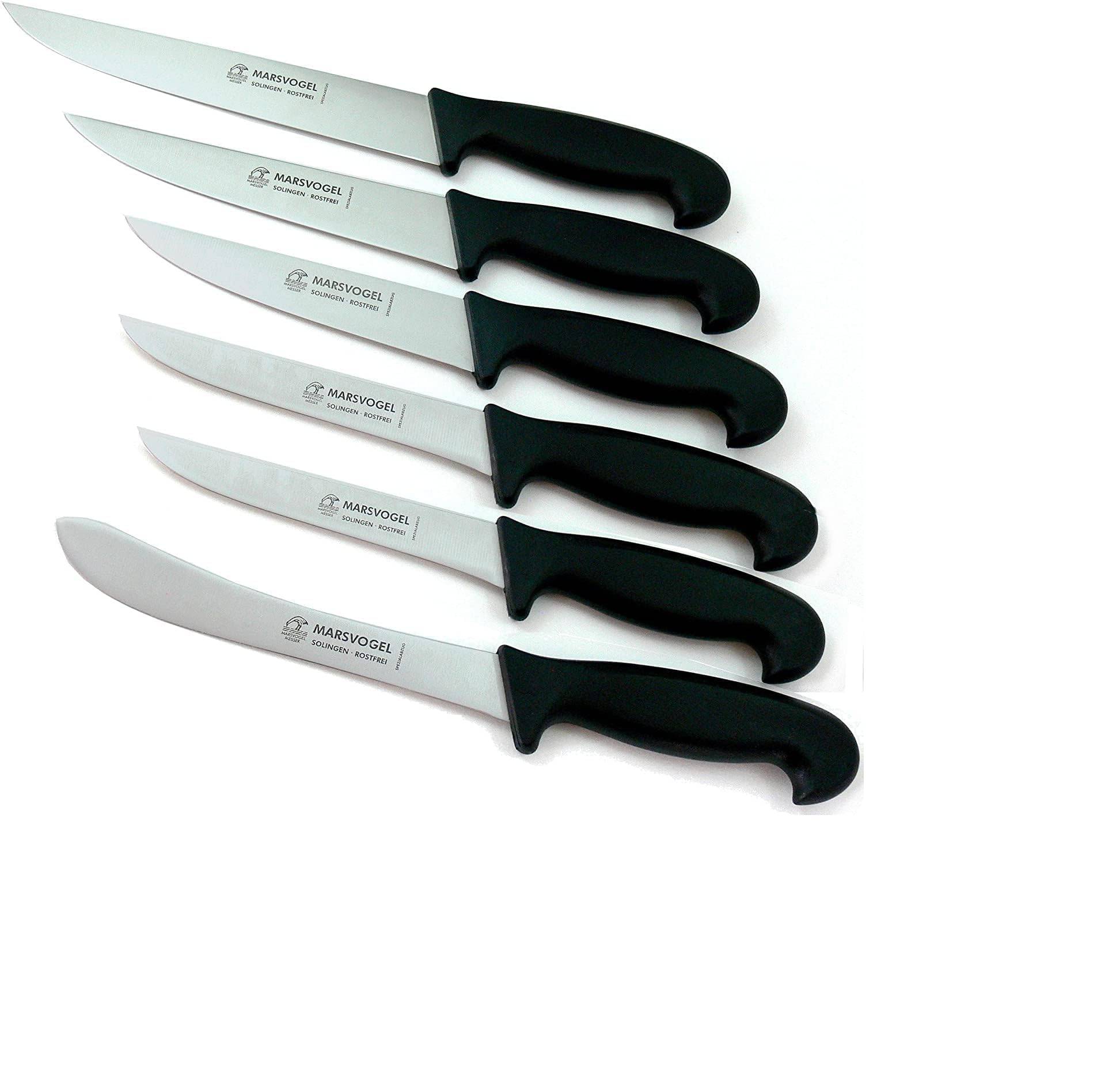 Marsvogel | Metzgermesser Set | 6-teilig | schwarz | Chromstahl | handabgezogene Klingen