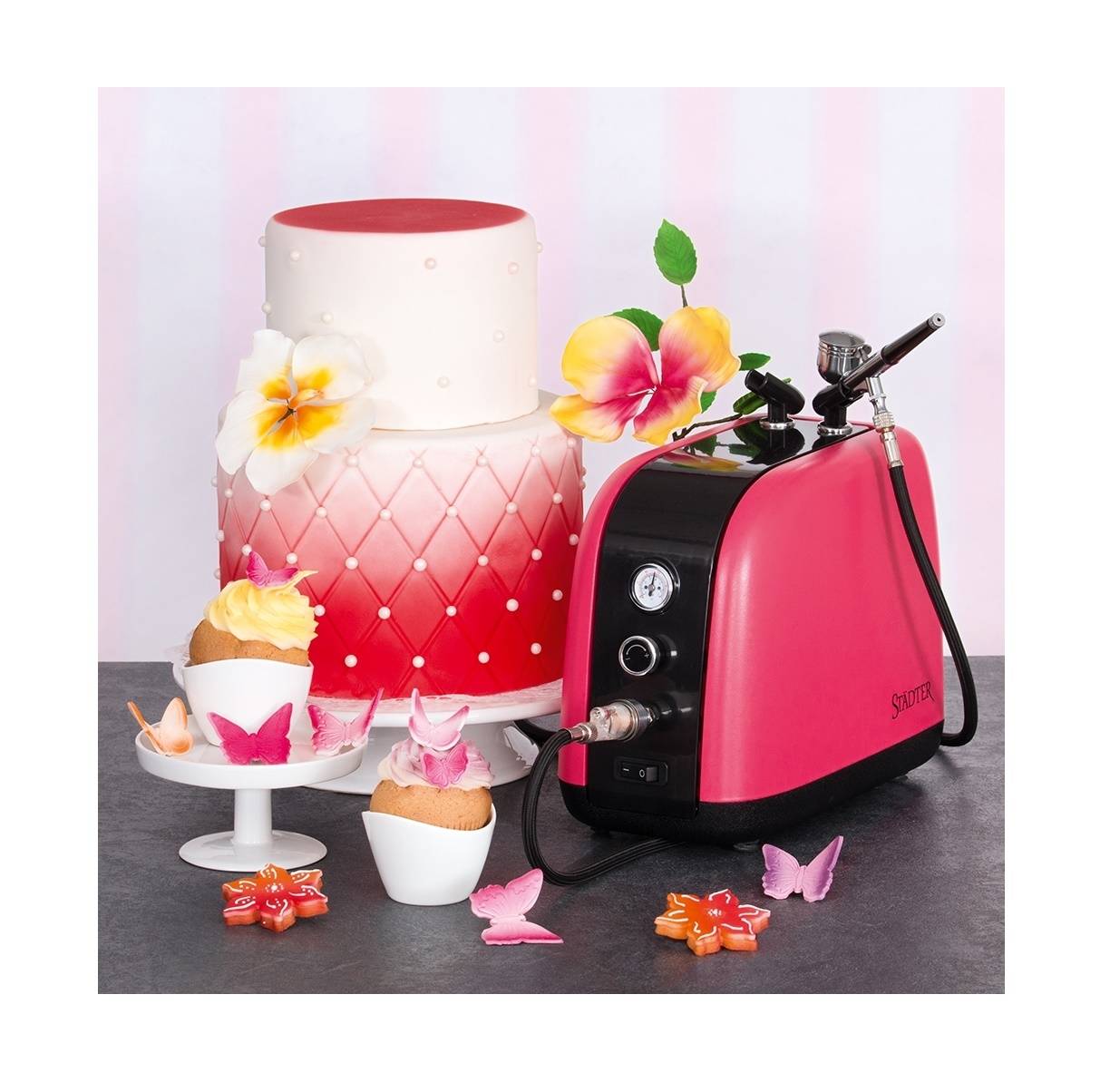 Städter Airbrush-Kompressor Set, Plastik, Pink, 25 x 20.5 x 14 cm