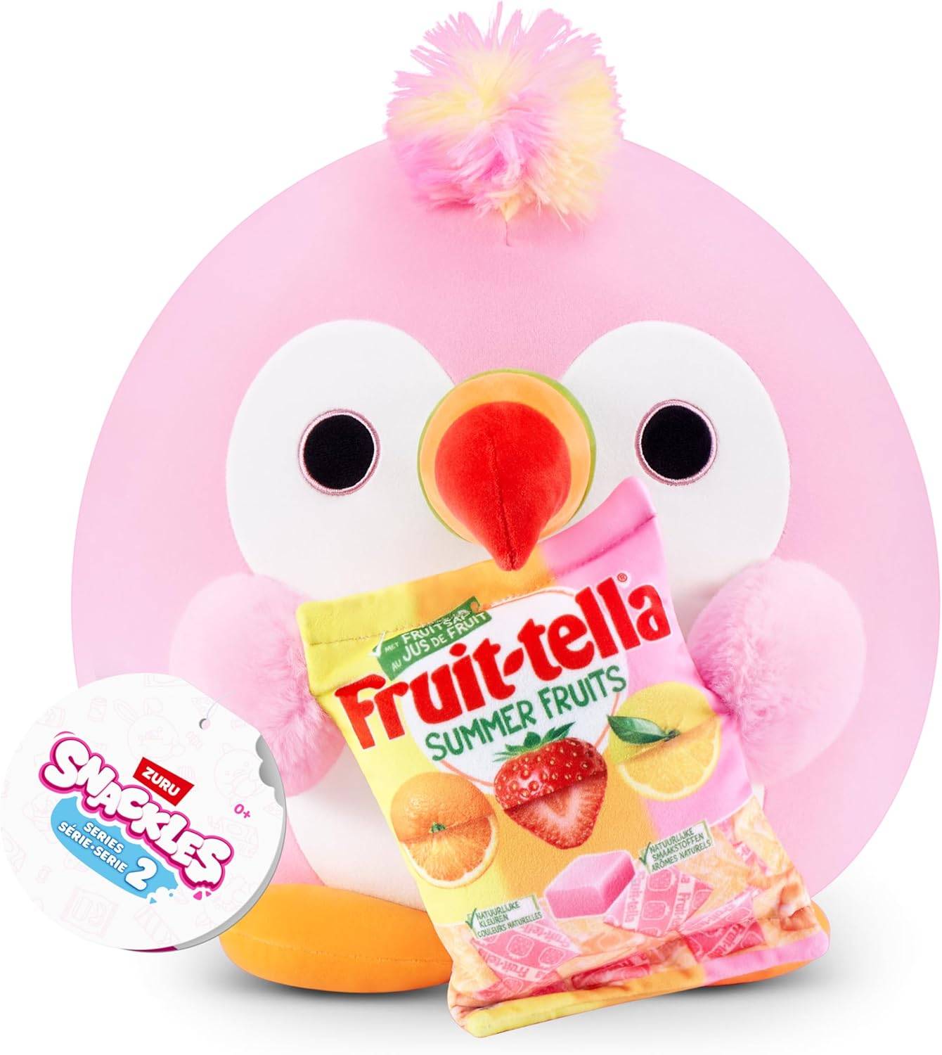 ZURU 77605P - Snackles Tukan Sally in Rosa mit Fruit-Tella, Serie 2.5 - Kuscheltier (20 cm)