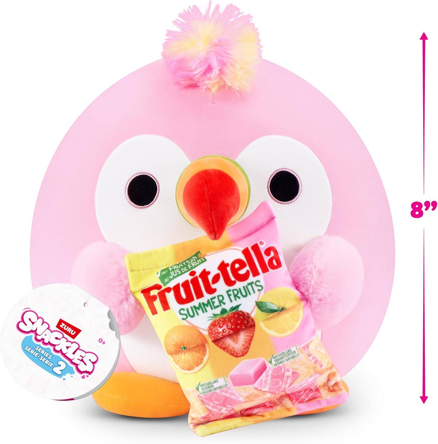 ZURU 77605P - Snackles Tukan Sally in Rosa mit Fruit-Tella, Serie 2.5 - Kuscheltier (20 cm)