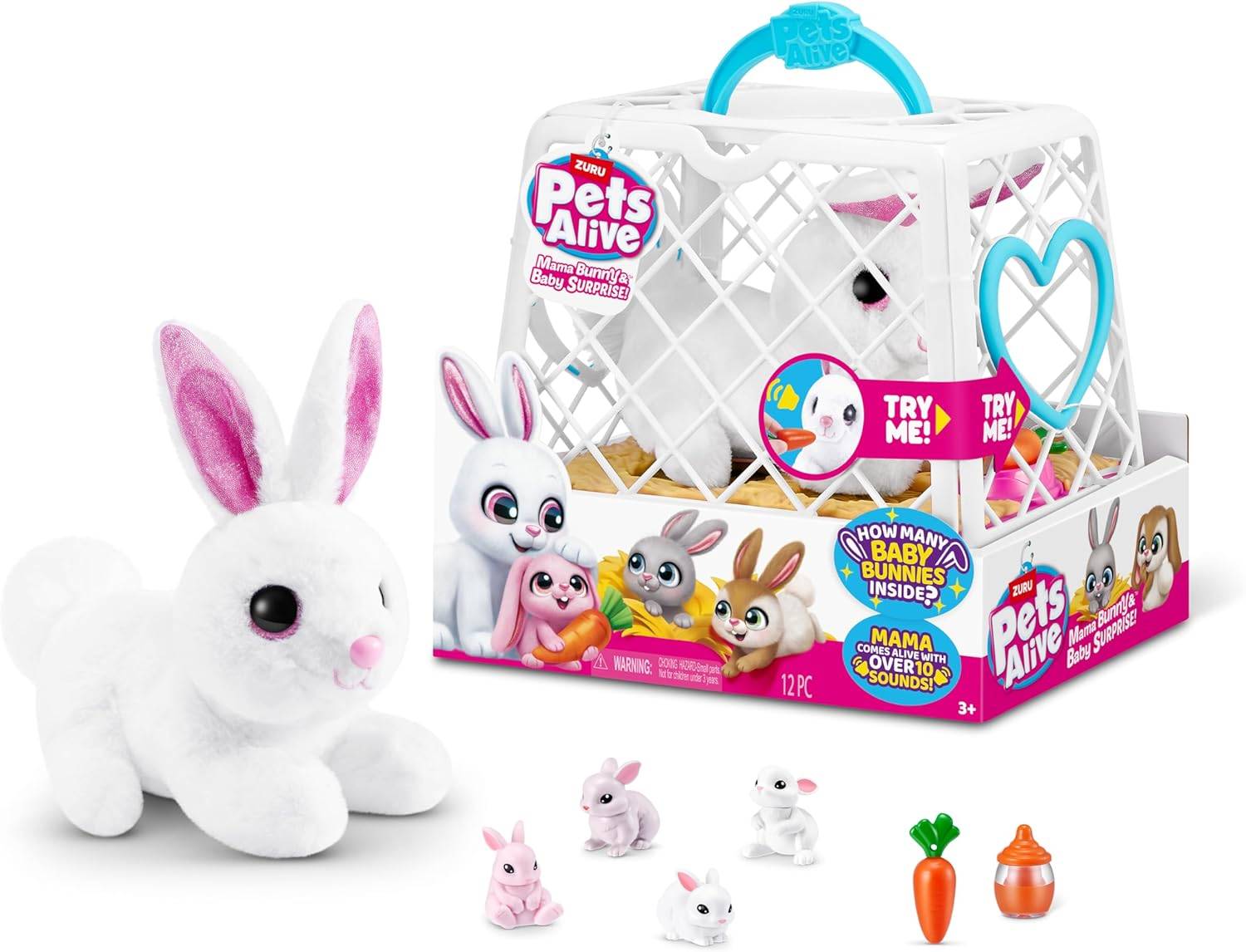 ZURU 9554 - Pets Alive Mama Bunny Surprise Plüsch-Hase in Weiß - Elektronisches Haustier