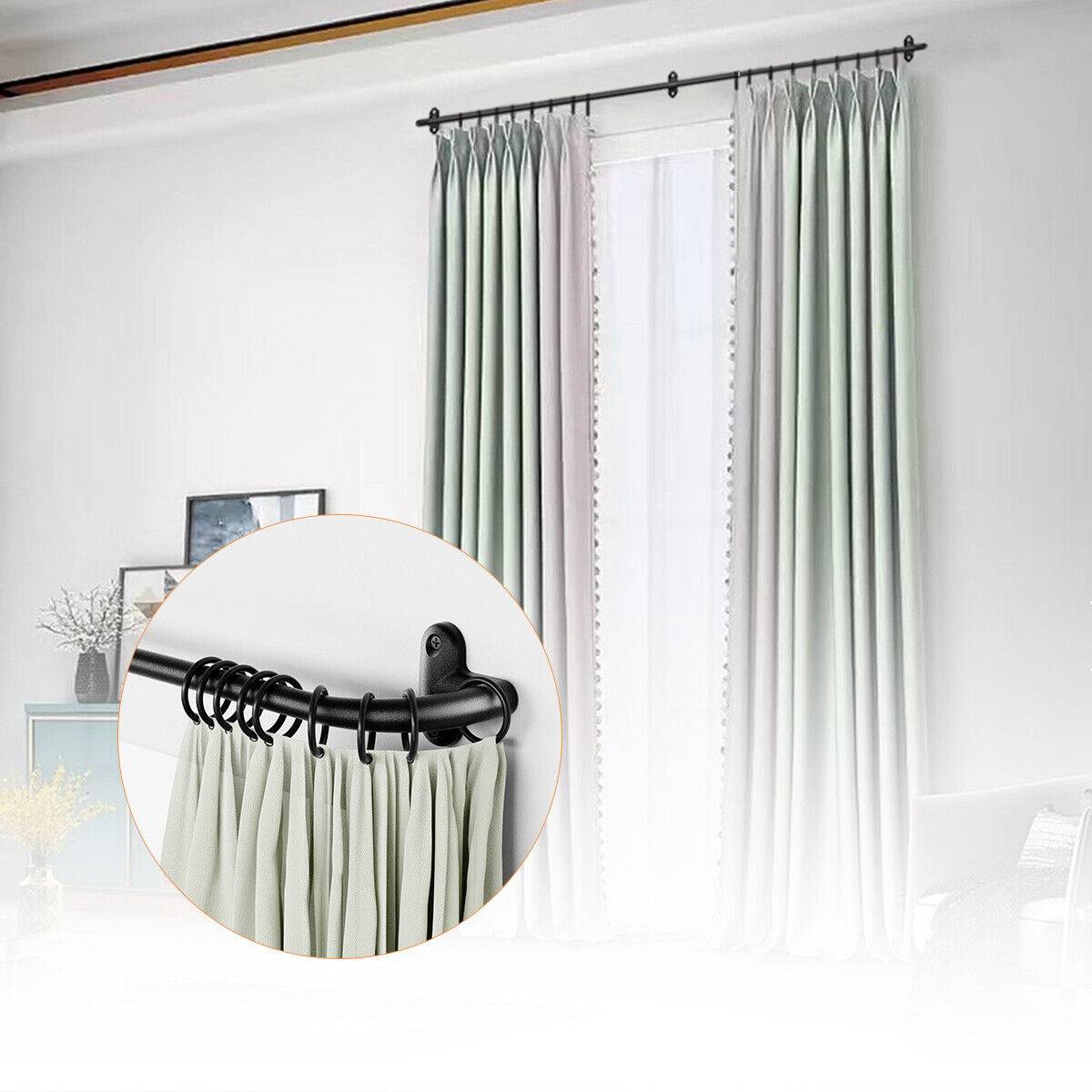 Vorhangstange Gardinenstange Badevorhang Teleskop Teleskopstange ausziehbar Schwarz 120-230cm