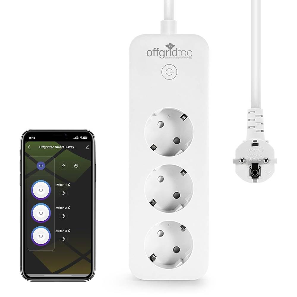 Offgridtec Smarte 3-fach Steckdosenleiste mit Smart Life- oder Tuya-App 1,8m Kabel