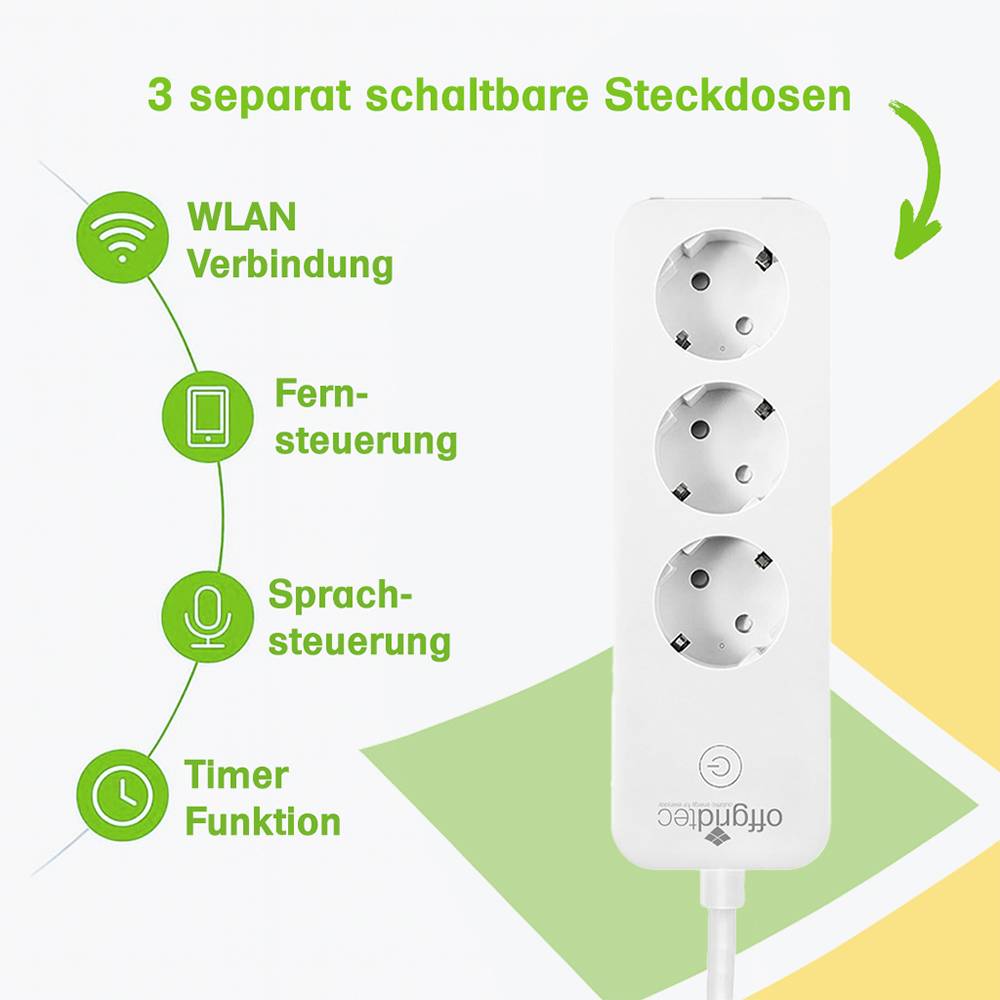 Offgridtec Smarte 3-fach Steckdosenleiste mit Smart Life- oder Tuya-App 1,8m Kabel