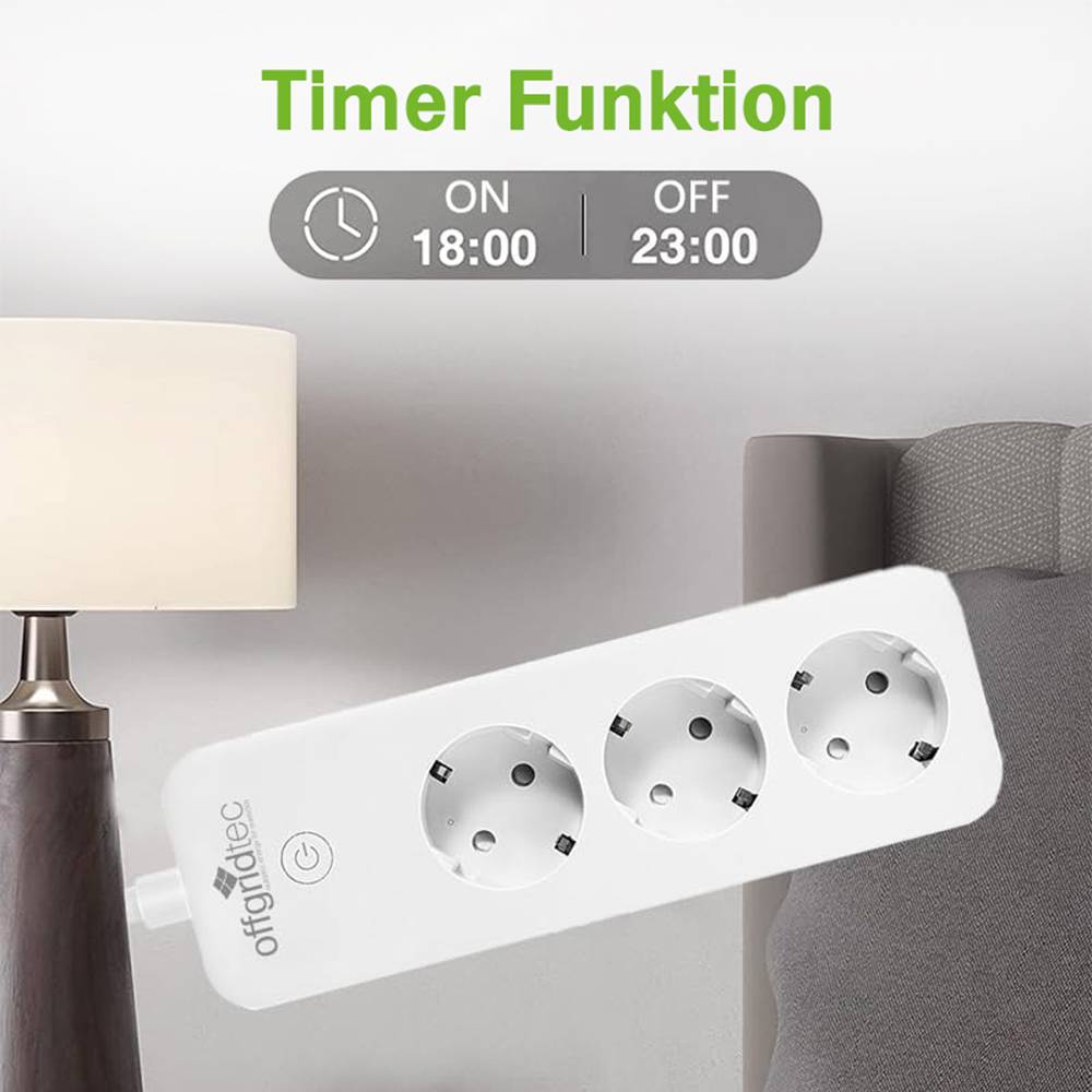 Offgridtec Smarte 3-fach Steckdosenleiste mit Smart Life- oder Tuya-App 1,8m Kabel