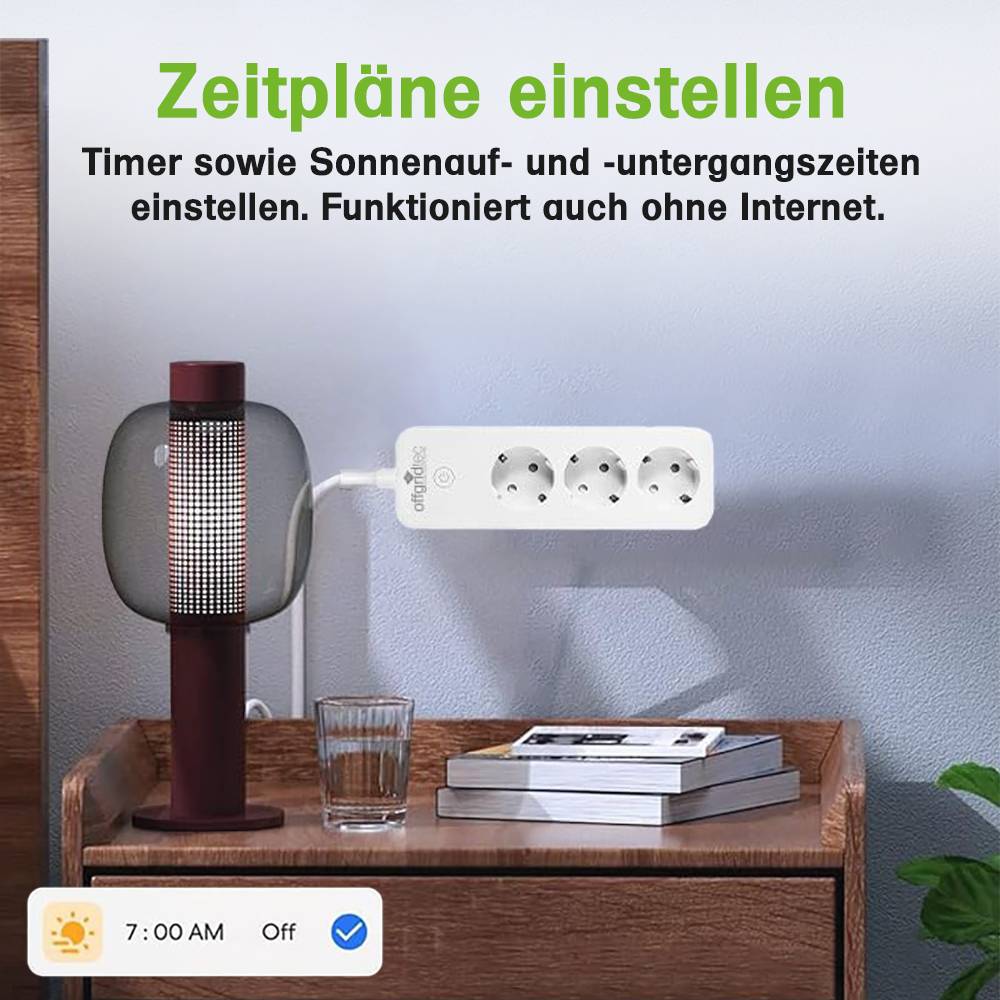 Offgridtec Smarte 3-fach Steckdosenleiste mit Smart Life- oder Tuya-App 1,8m Kabel