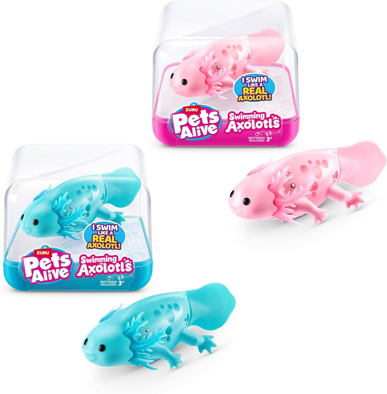 ZURU 9558 - Pets Alive Schwimmende Axolotls in Pink & Türkis - Elektronische Haustiere (2er Set)