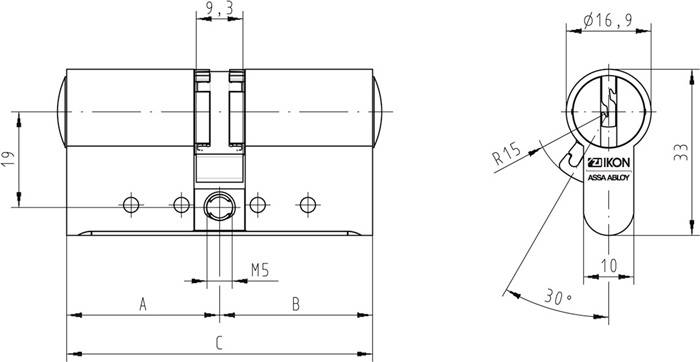 Profi-Doppelzylinder W531 30/30mm 11Stiftzuhalterungen NuG beids.