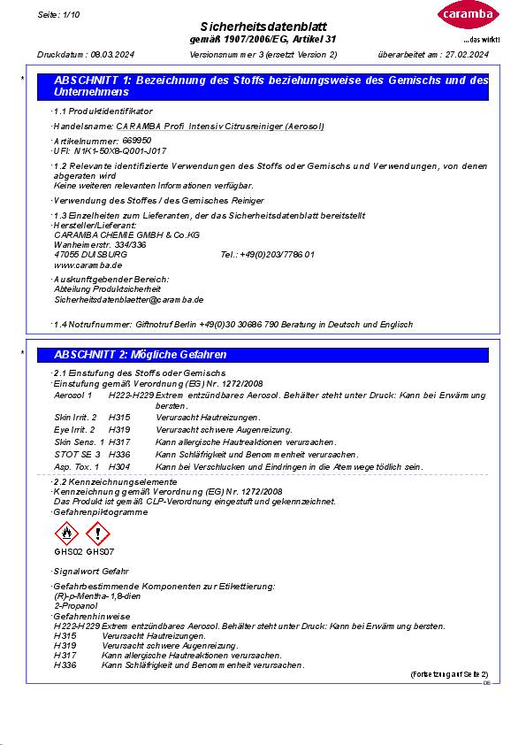 Intensiv Citrusreiniger 500ml Spraydose CARAMBA