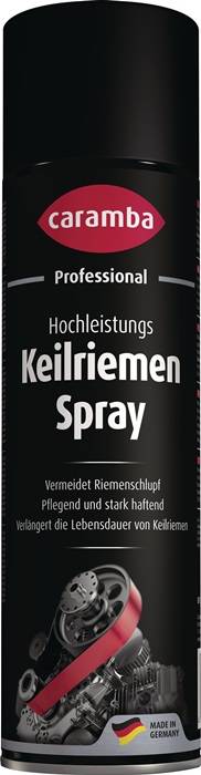 Schwarze Sprühdose mit der Aufschrift „Caramba Professional Hochleistungs Keilriemen Spray