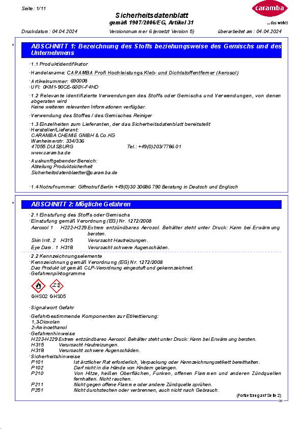 Hochl.Kleb- u.Dichtstoffentferner 500ml Spraydose CARAMBA