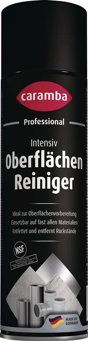 Caramba Professional Intensiv Oberflächenreiniger Sprühdose, schwarzes Etikett mit rotem Logo, für intensive Oberflächenreinigung.