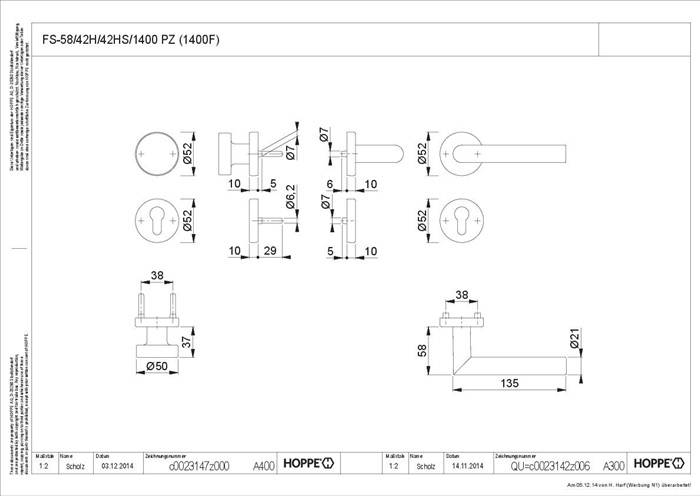 FS-Garnitur Ams.FS-58/42H/42HS/1400 Alu.F9714M K/D TS 45-65mm PZ DIN L/R HOPPE