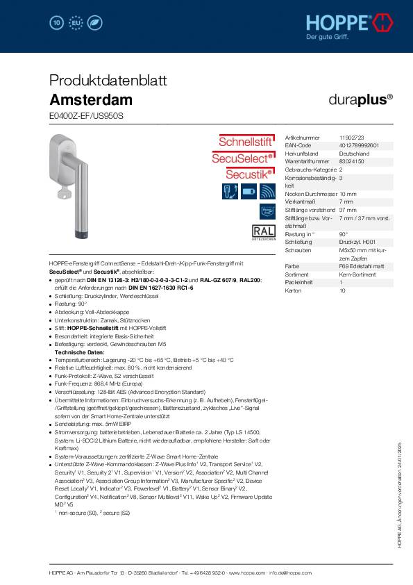 Fenstergriff Ams.E0400Z-EF/US950S VA 37mm ma abschl.
