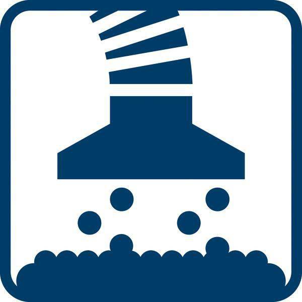 Blaues Industrie-Abluft-Symbol, das eine Lüftungsöffnung oder einen Schornstein zeigt, der Rauch über einer abgerundeten Basis auf weißem Hintergrund abgibt.