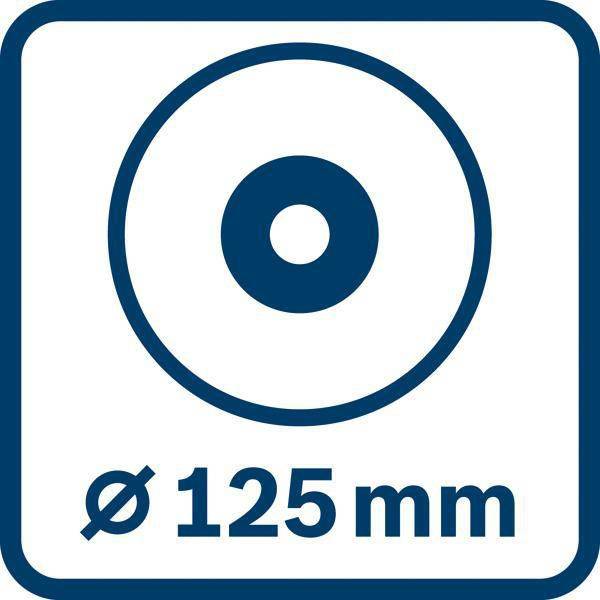 Blaues kreisförmiges Zielsymbol mit der Bezeichnung „ø 125 mm