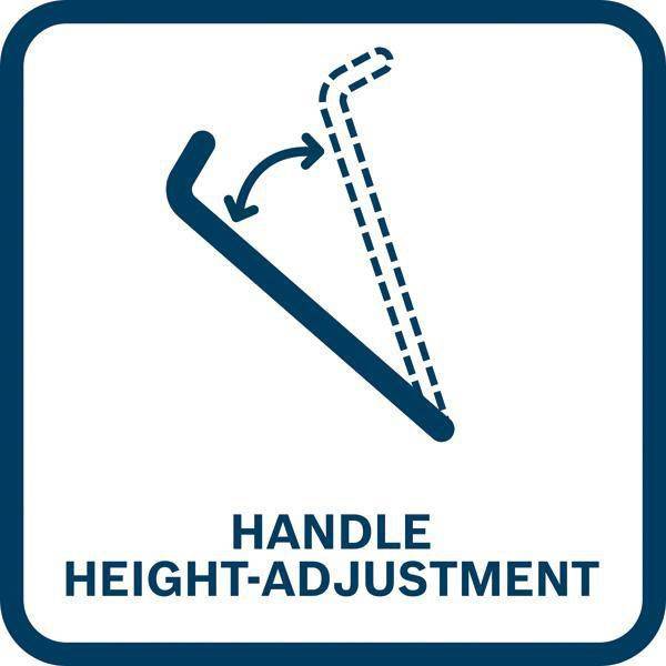 Symbol zeigt einen Messer- oder Werkzeuggriff mit gestrichelter Alternativposition und Pfeil, beschriftet mit „GRIFFHÖHE-VERSTELLUNG