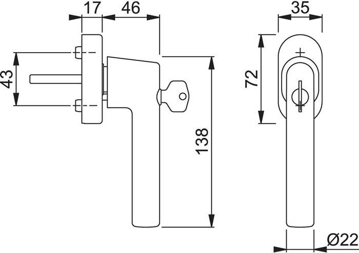 Fenstergriff Ams.E0400S/UD9056 VA F69/matt 32-42mm HOPPE