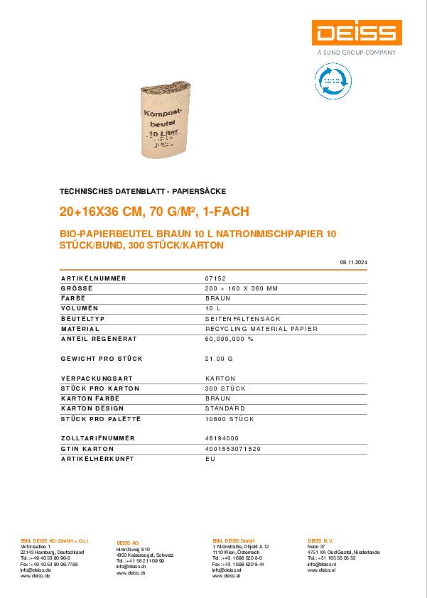 Papierabfallsack B200+160xL360mm 10 St./Bund DEISS