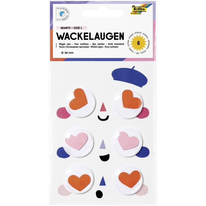 folia Wackelaugen HEARTS, Größe L, selbstklebend