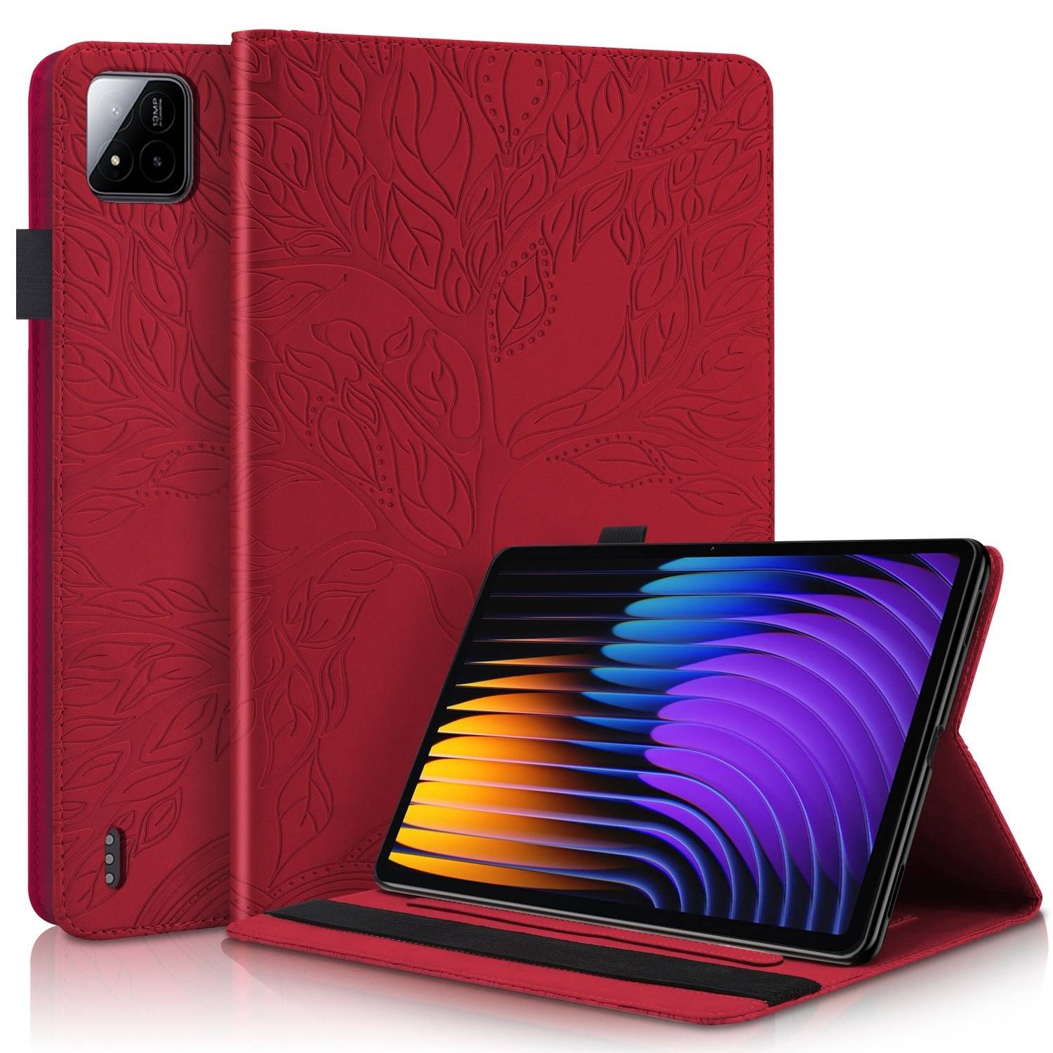 Für Xiaomi Pad 7 / 7 Pro aufstellbare Baum Muster Kunstleder Hülle Tasche Case Rot