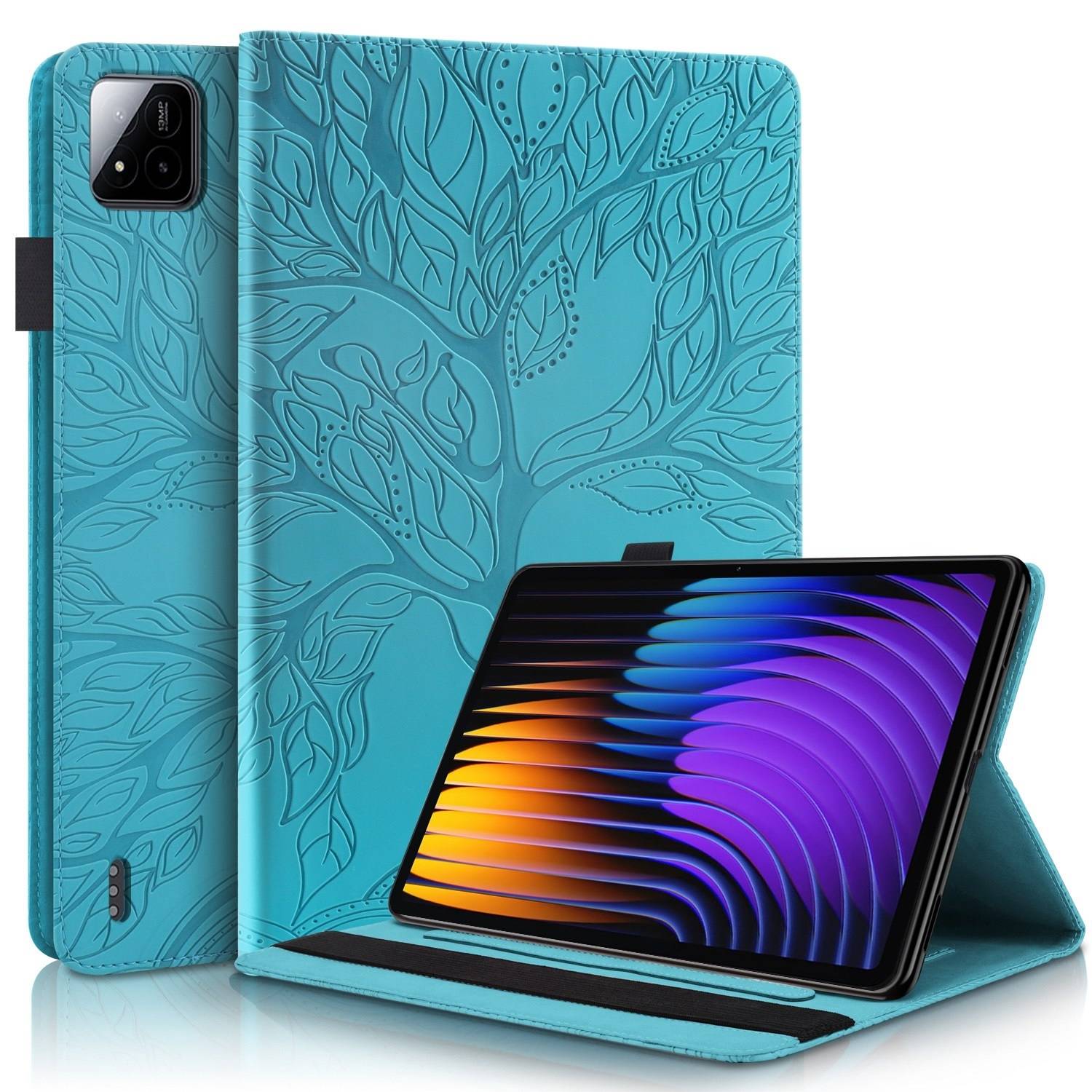 Für Xiaomi Pad 7 / 7 Pro aufstellbare Baum Muster Kunstleder Hülle Tasche Case Blau