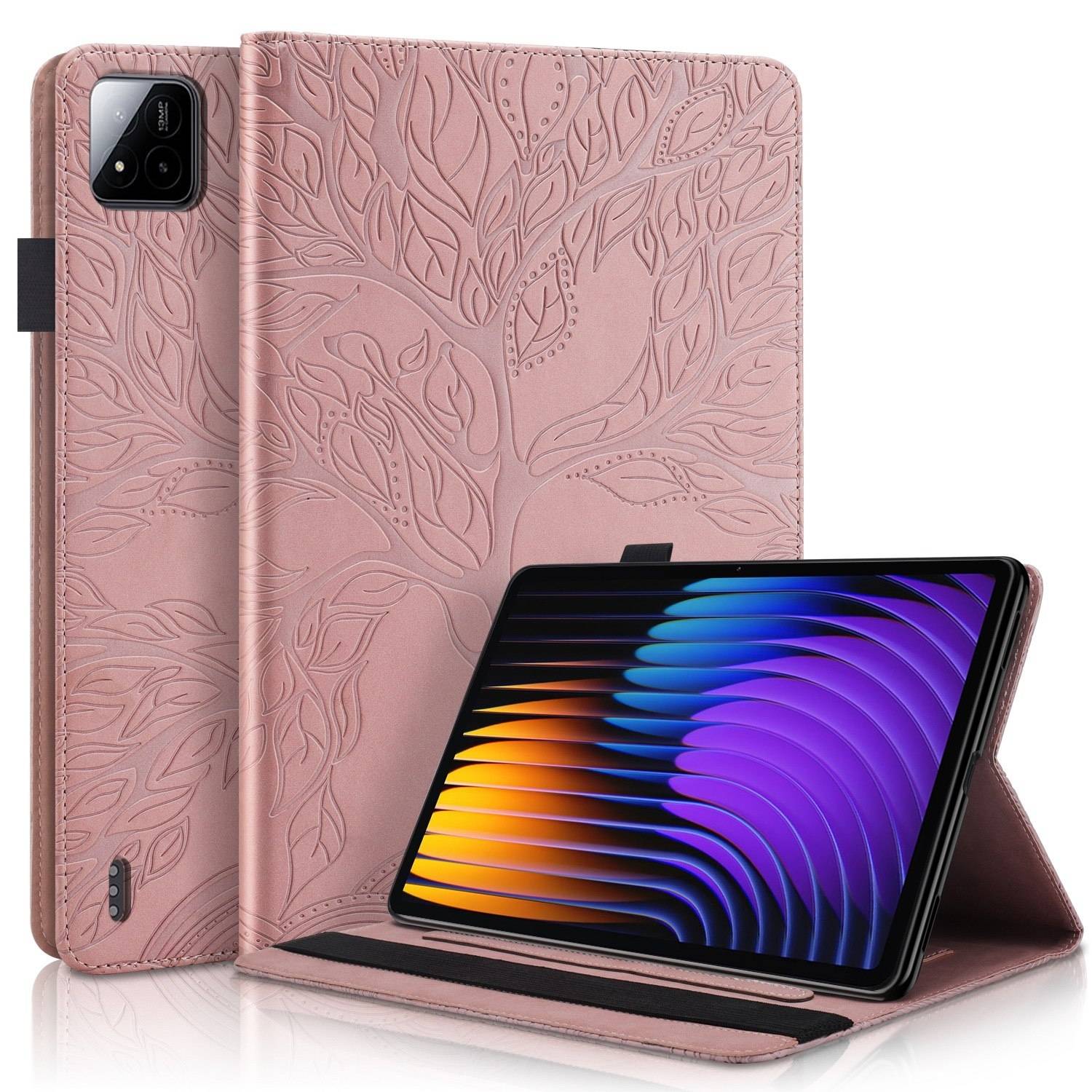 Für Xiaomi Pad 7 / 7 Pro aufstellbare Baum Muster Kunstleder Hülle Tasche Case Pink