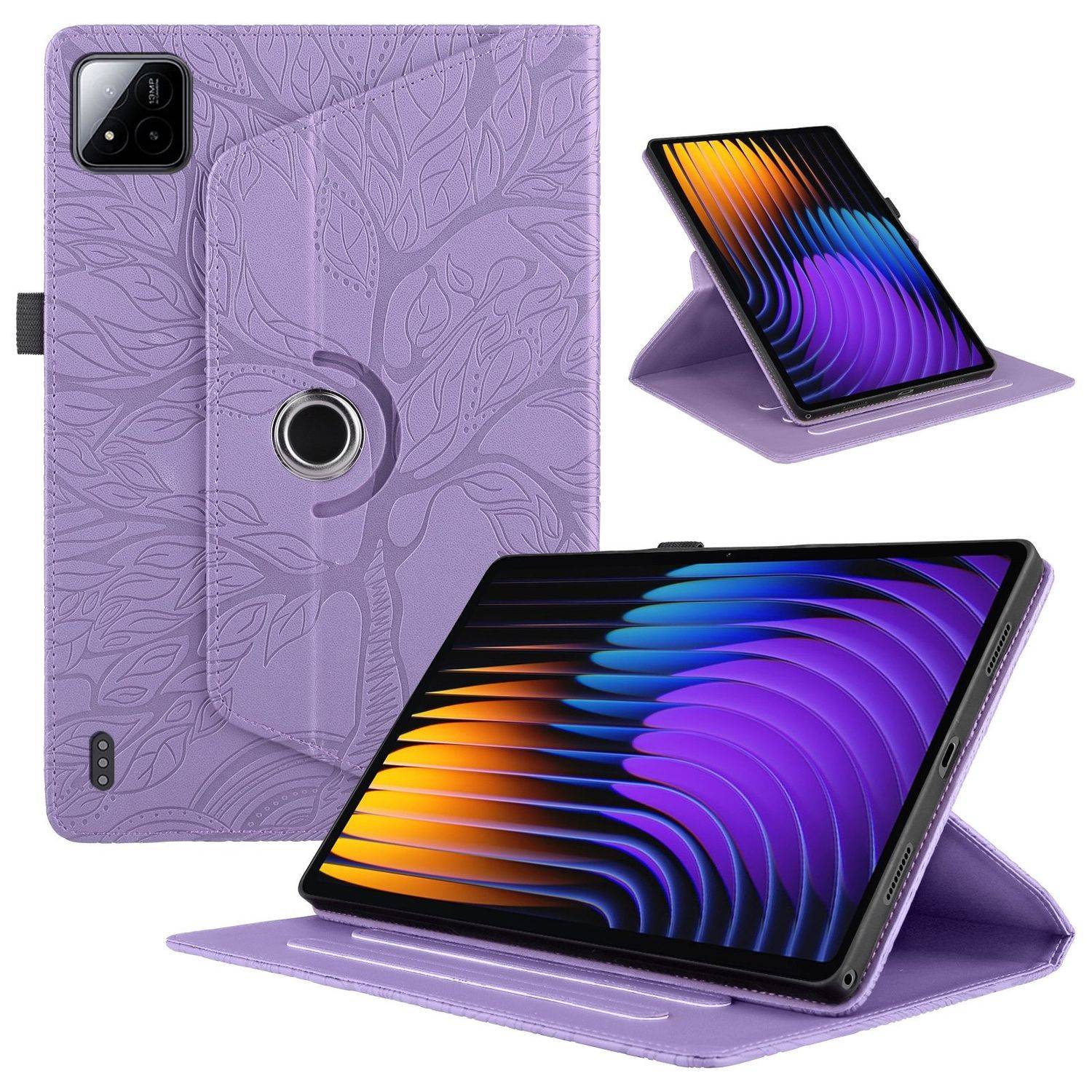 Für Xiaomi Pad 7 / 7 Pro 360 Grad Rotation Baum Muster Kunstleder Hülle Tasche Lila