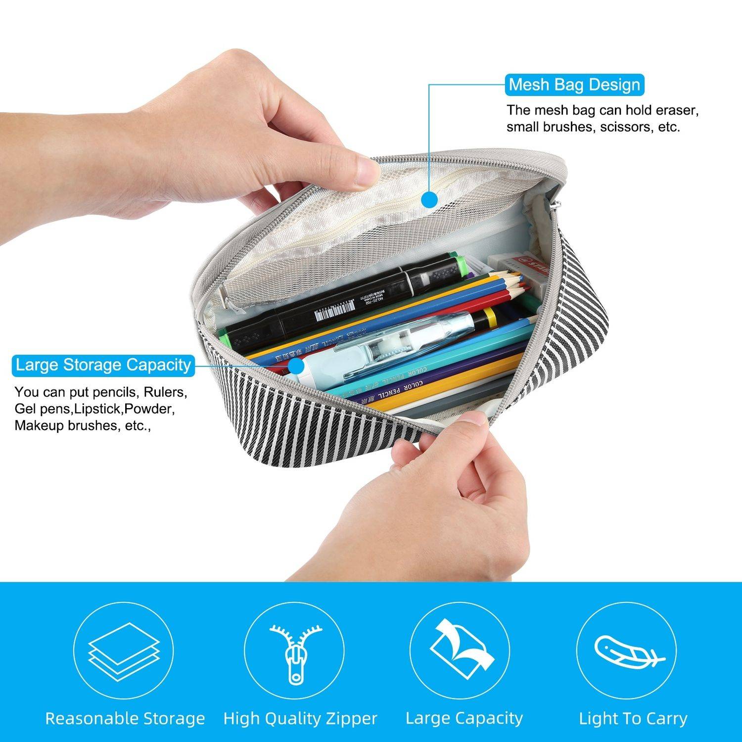 FunAdd Federmäppchen Stift Etui – Kosmetik- & Aufbewahrungstasche Grau