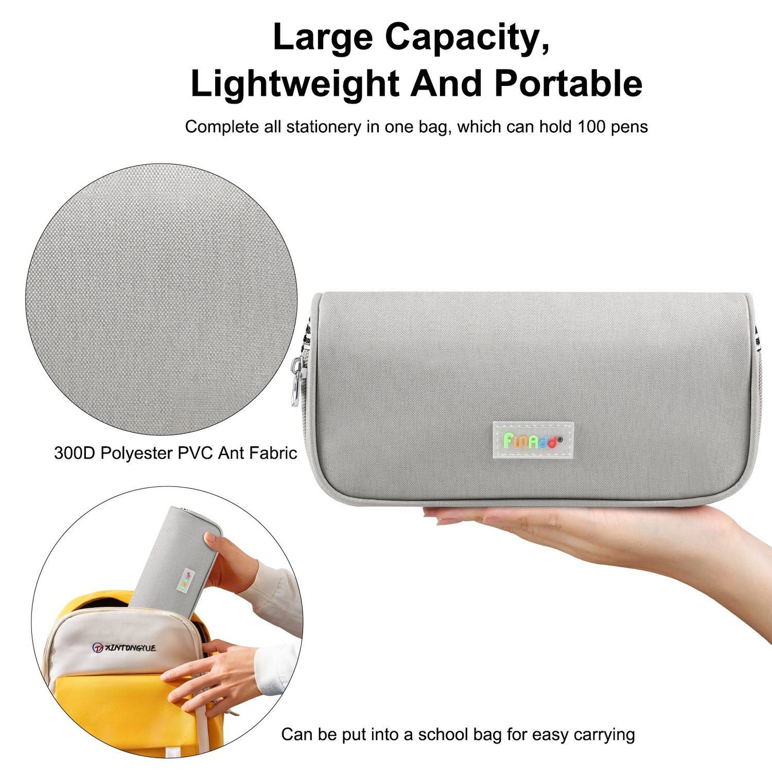 FunAdd Federmäppchen Stift Etui – Kosmetik- & Aufbewahrungstasche Grau