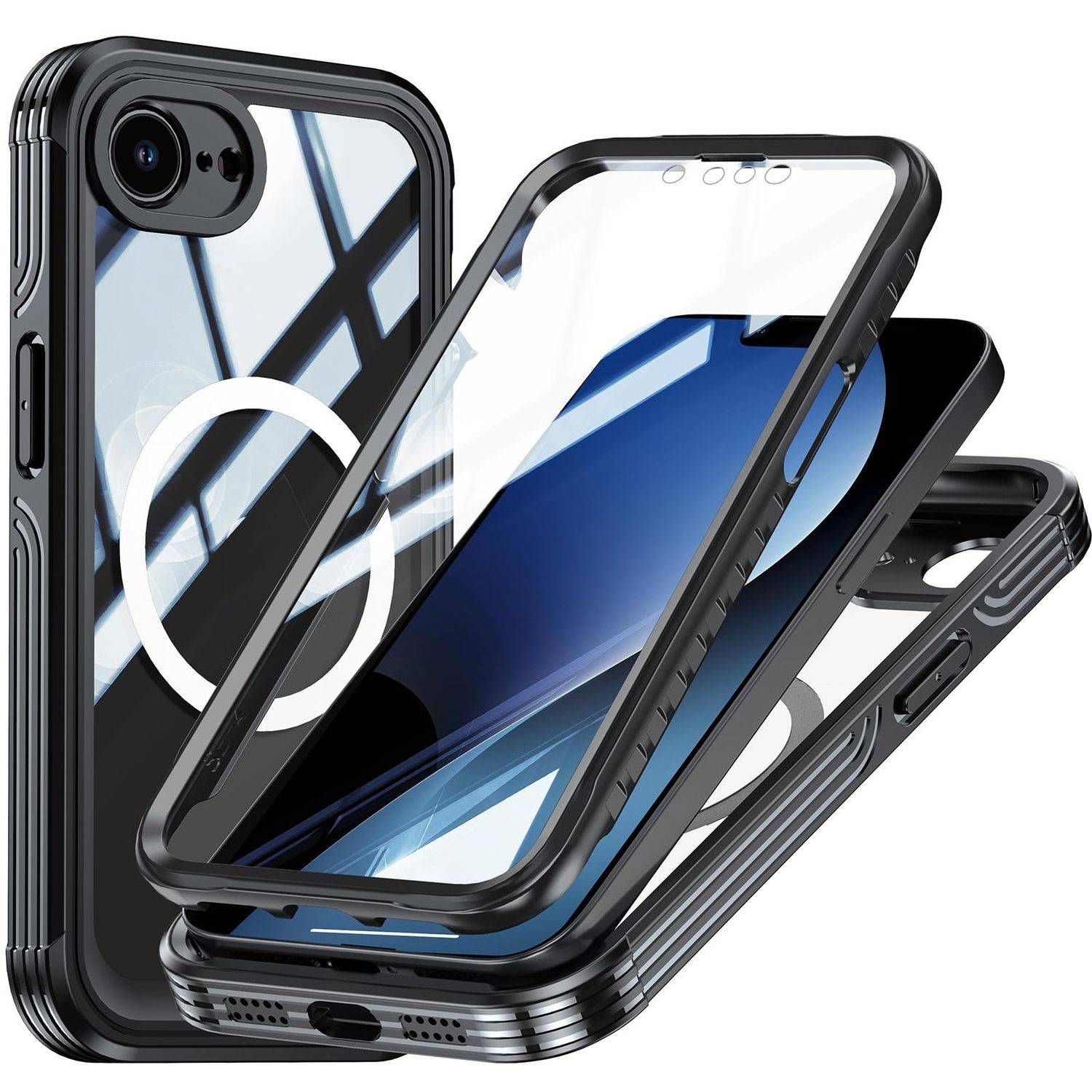 Für Apple iPhone 16e MagSafe 360 Full Body Hybrid Tasche Bumper Hülle Schwarz