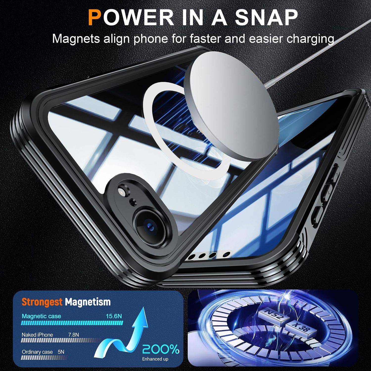 Für Apple iPhone 16e MagSafe 360 Full Body Hybrid Tasche Bumper Hülle Schwarz