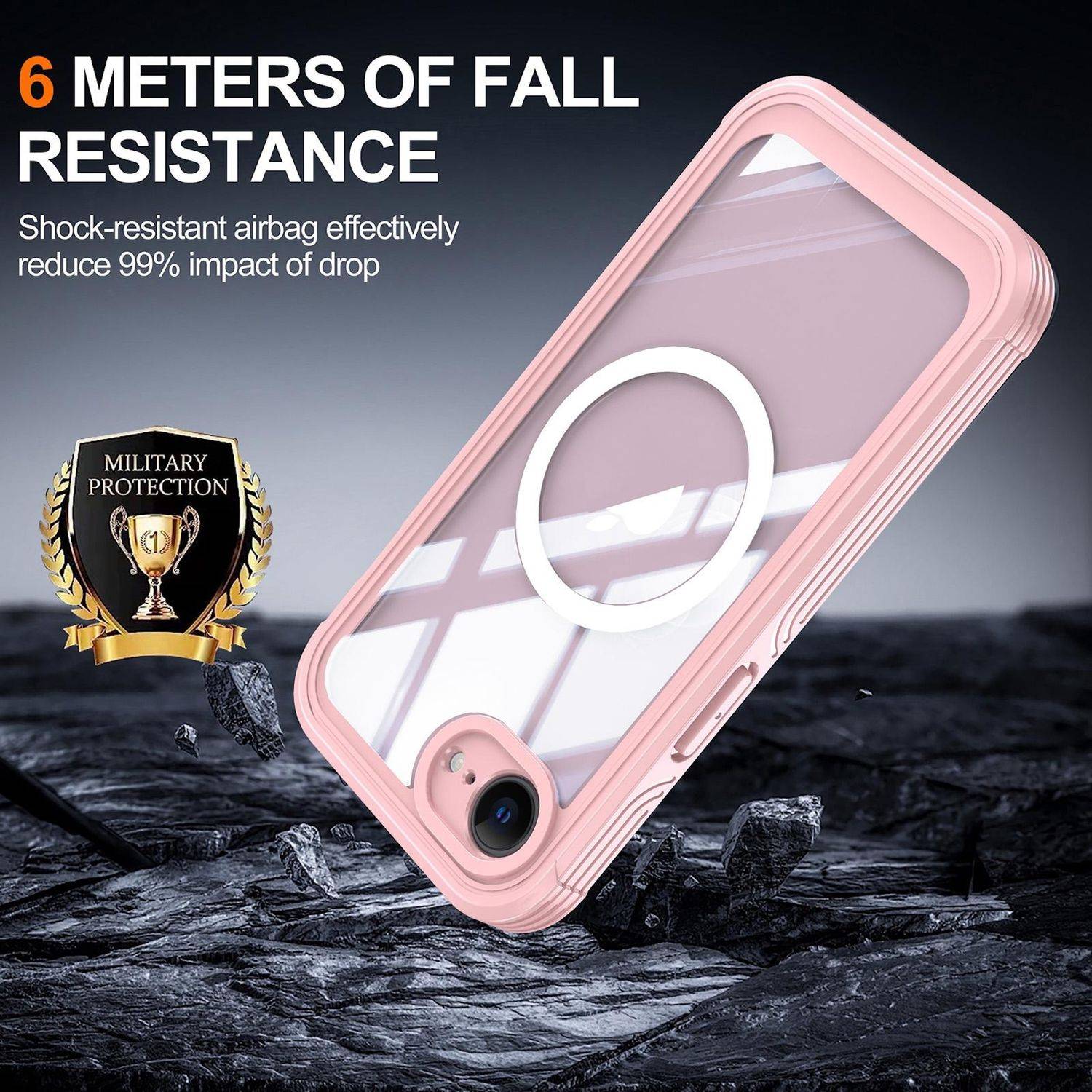 Für Apple iPhone 16e MagSafe 360 Full Body Hybrid Handy Tasche Bumper Hülle Rosa