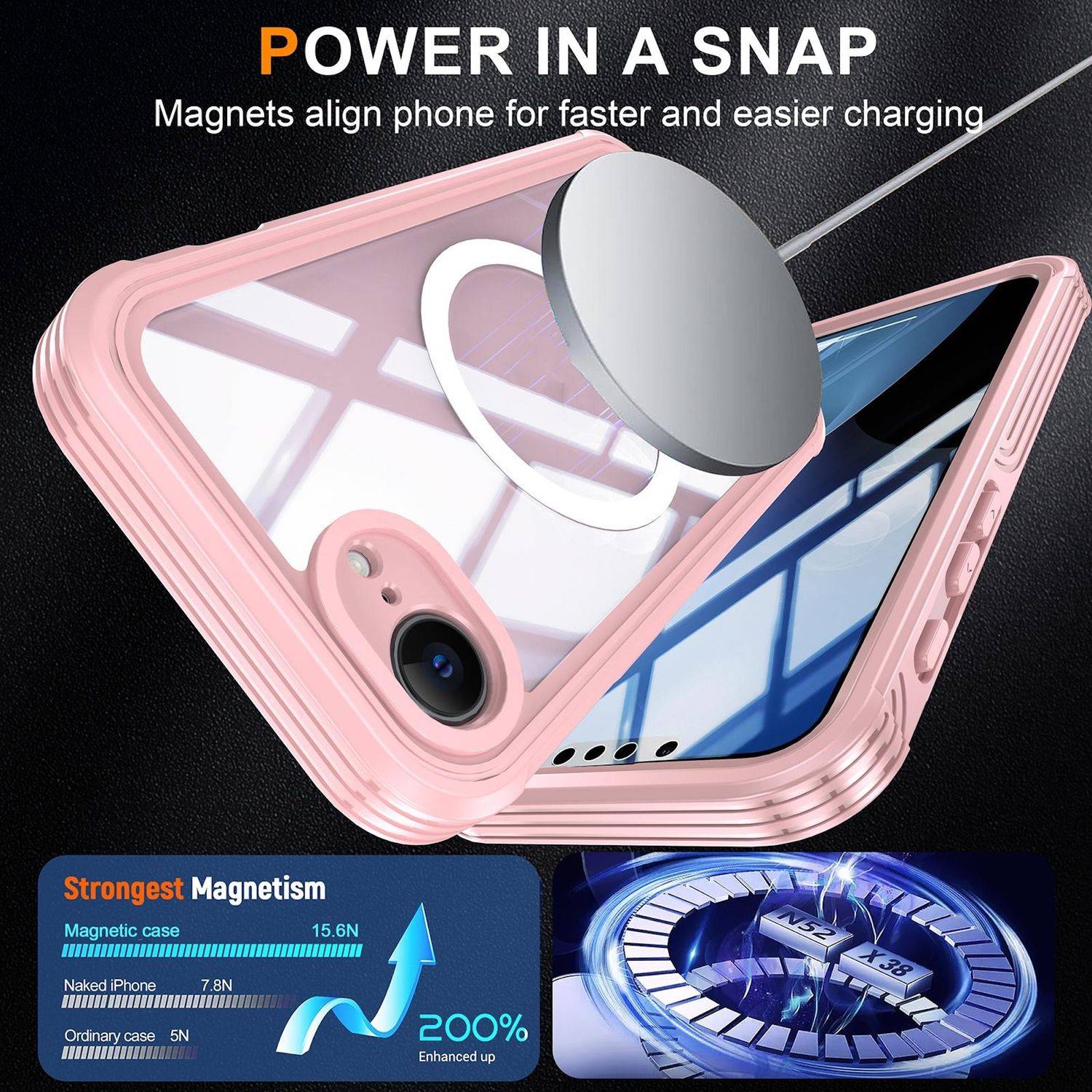 Für Apple iPhone 16e MagSafe 360 Full Body Hybrid Handy Tasche Bumper Hülle Rosa