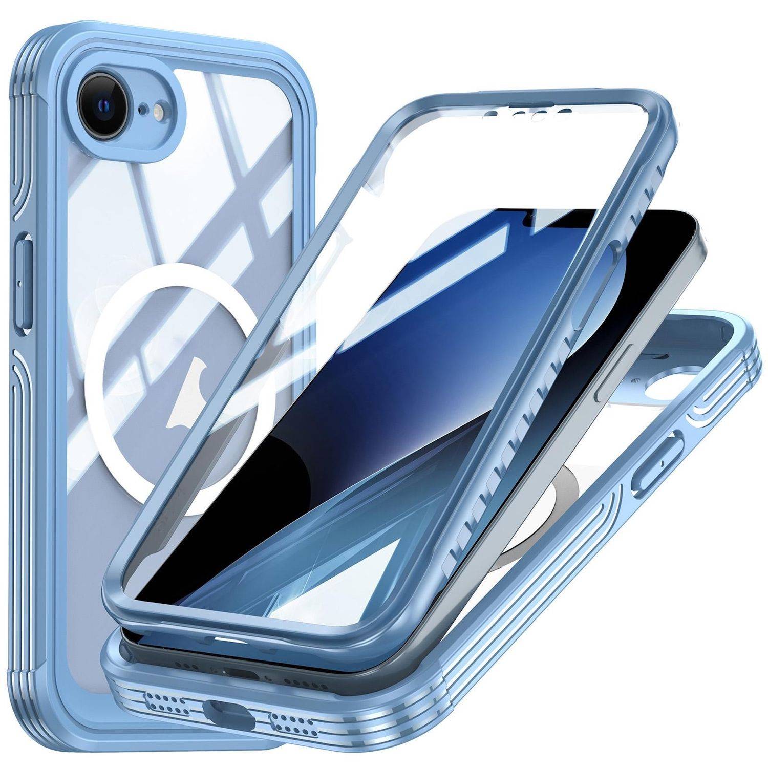 Für Apple iPhone 16e MagSafe 360 Full Body Hybrid Handy Tasche Bumper Hülle Blau
