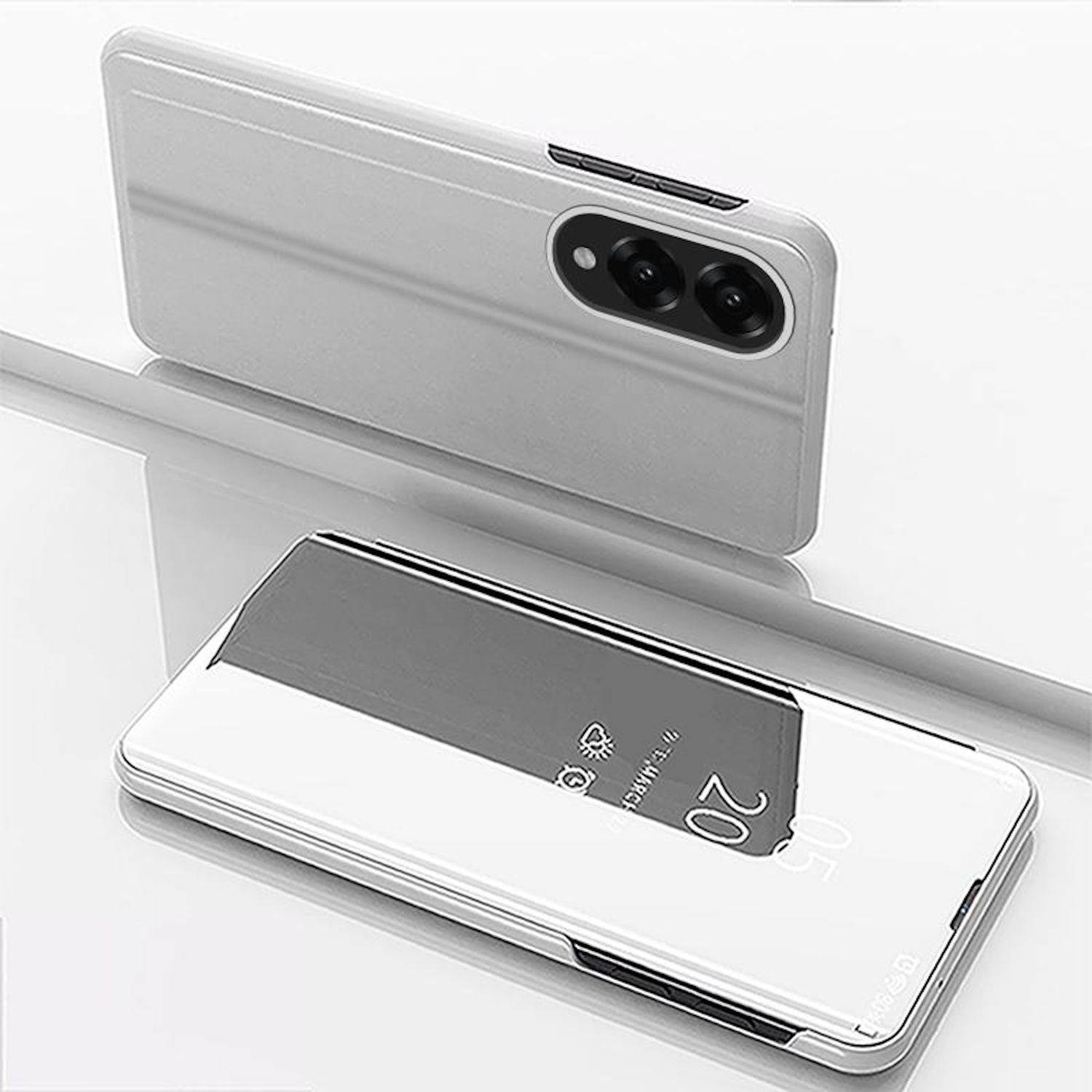Für Samsung Galaxy S25 Edge 5G View Spiegel Handy Smart Cover Wake UP Funktion Case Silber