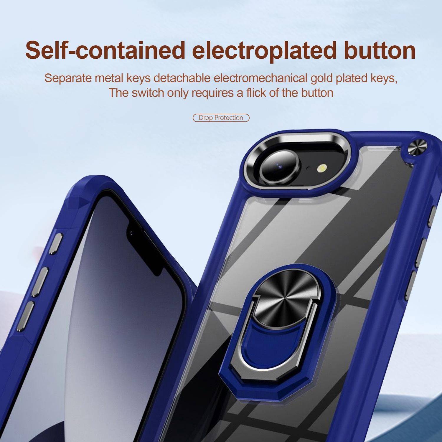 Für Apple iPhone 16e TPU + PC Hülle mit Linsenschutz und Ringhalter Case Schwarz