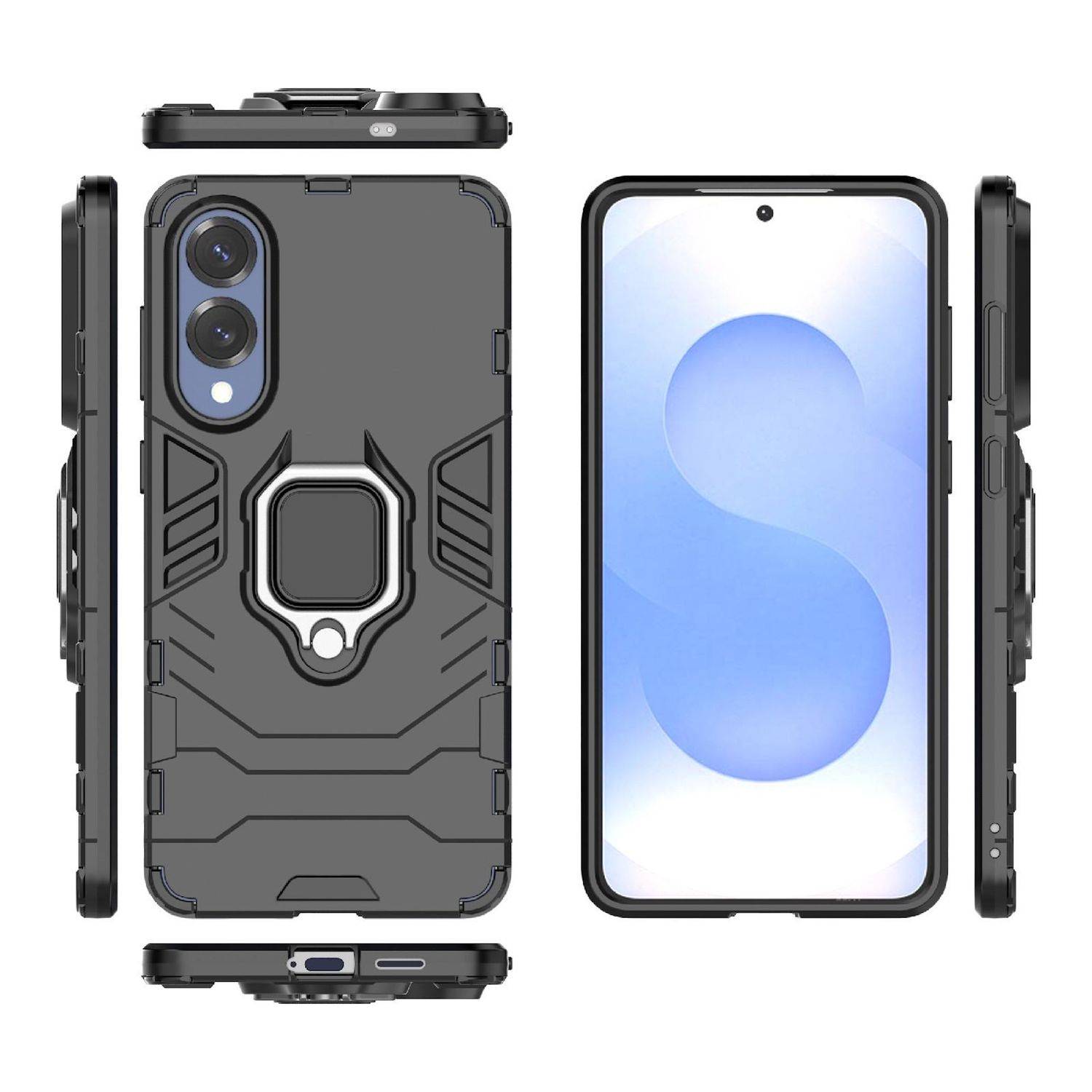 Für Samsung Galaxy S25 Edge 5G TPU / PC Design Magnet Ring Halter Hülle Schwarz