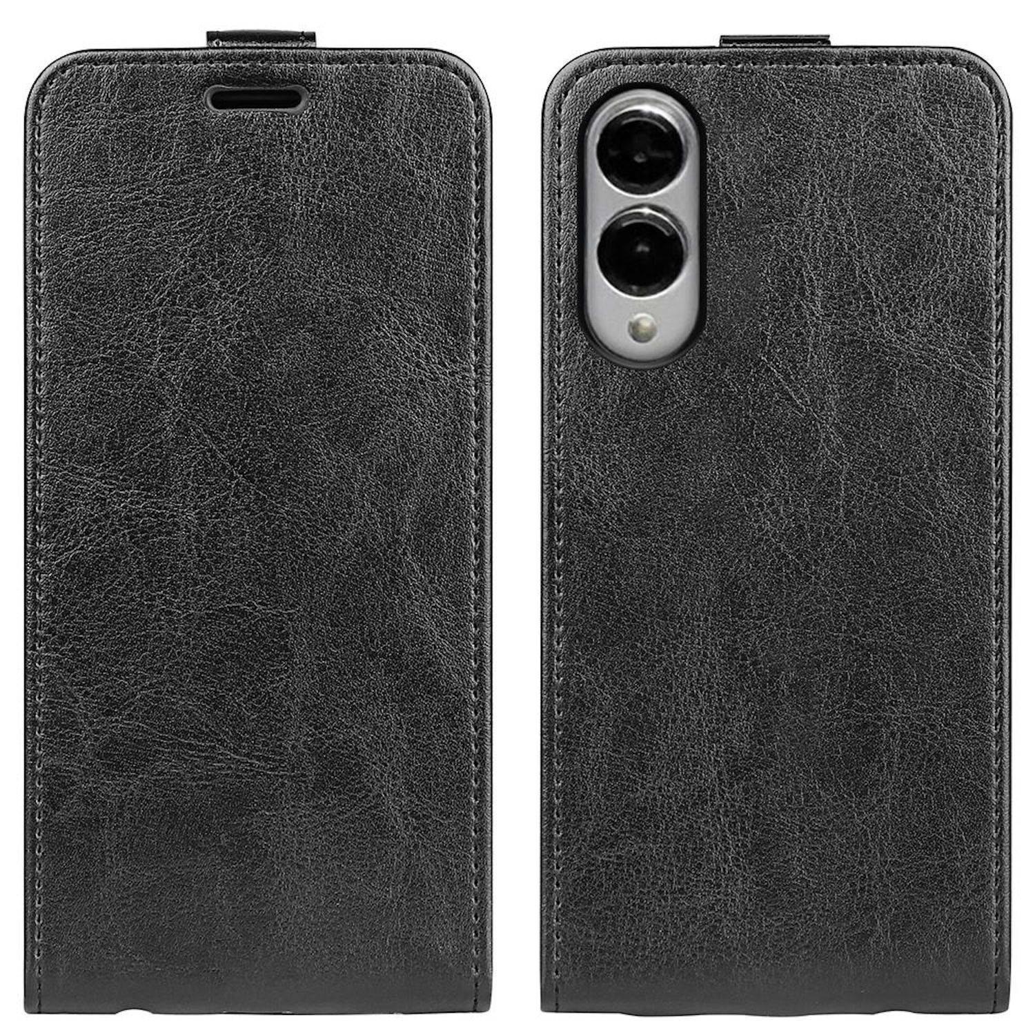 Für Samsung Galaxy S25 Edge 5G Vertikale Kunstleder Flip Tasche Hülle Schwarz