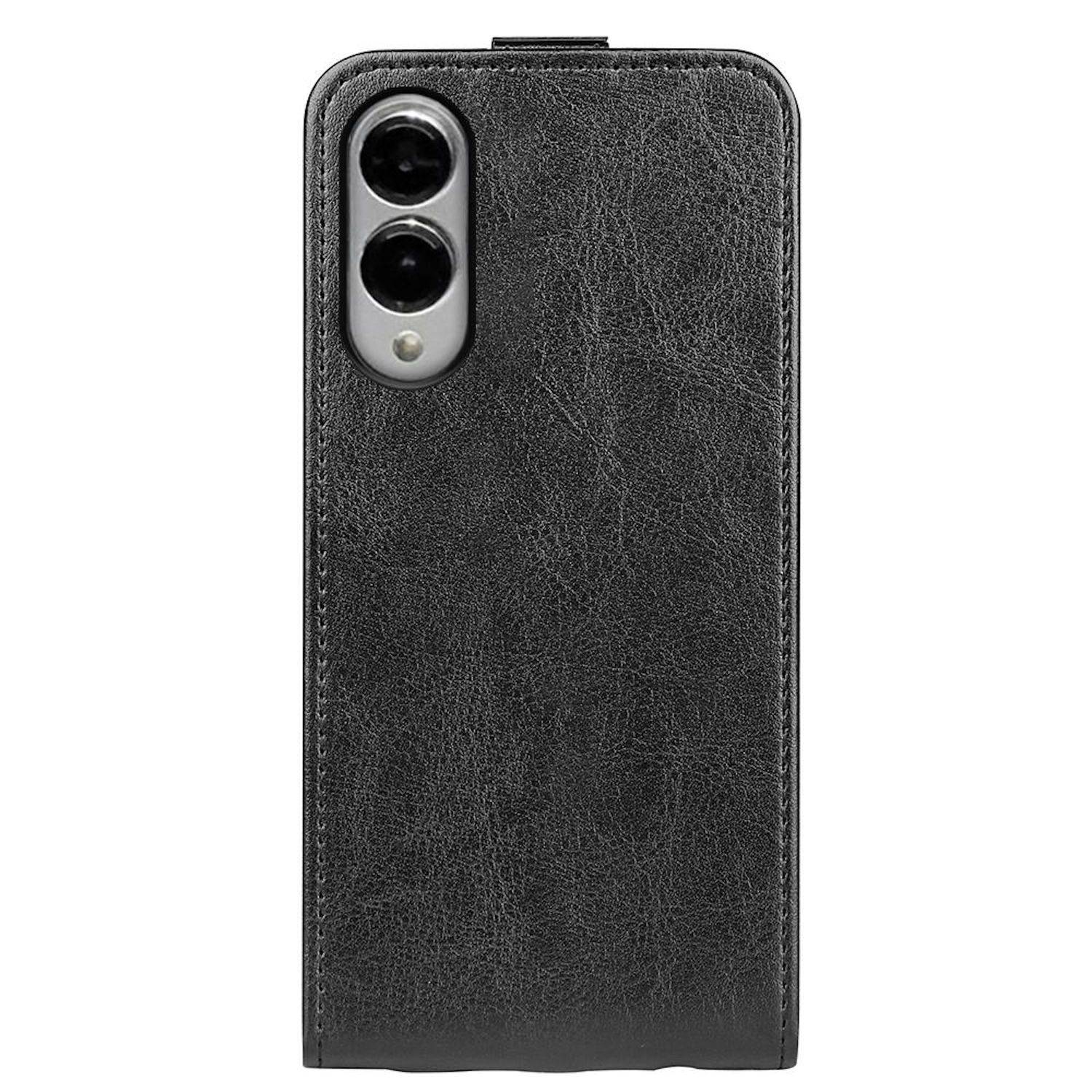 Für Samsung Galaxy S25 Edge 5G Vertikale Kunstleder Flip Tasche Hülle Schwarz