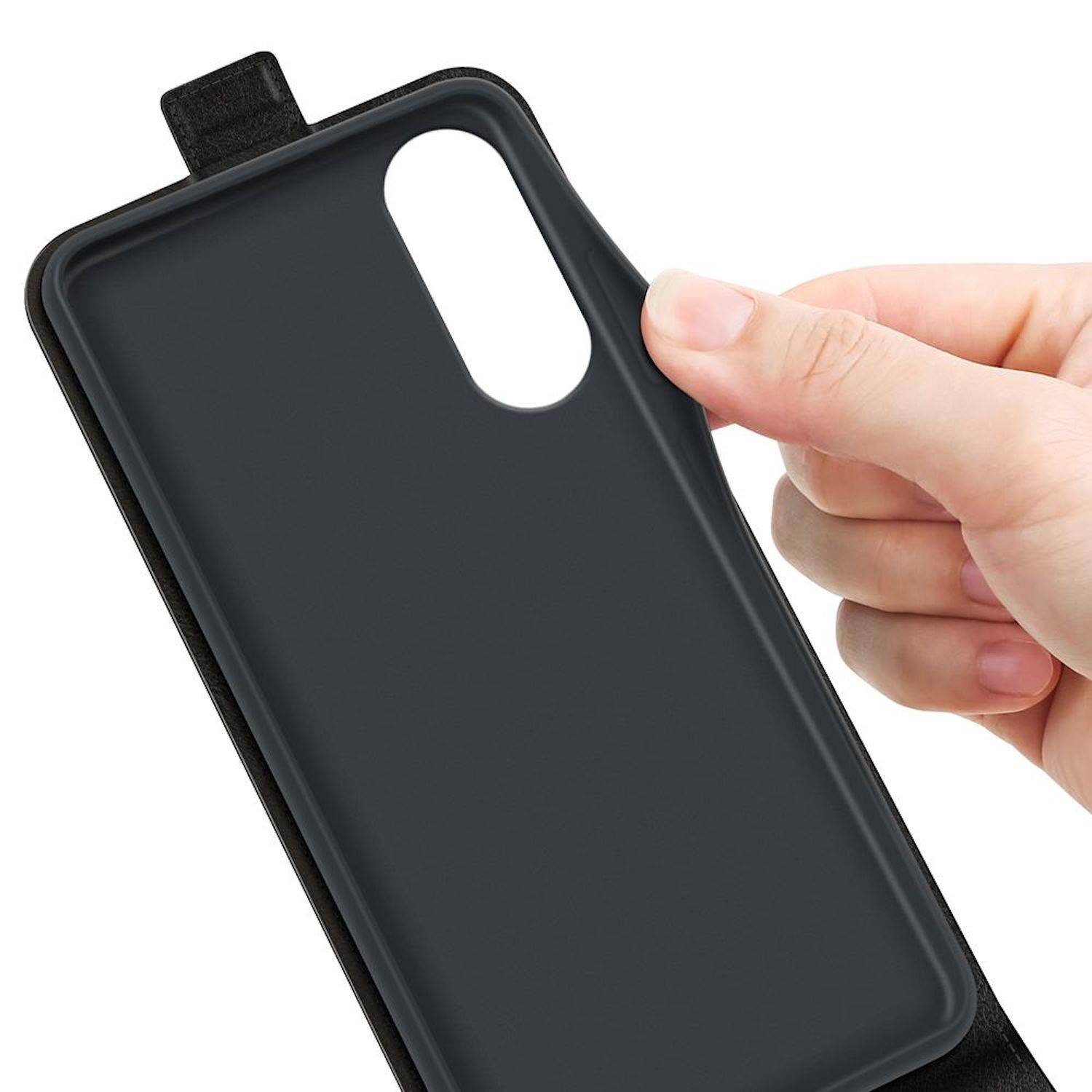 Für Samsung Galaxy S25 Edge 5G Vertikale Kunstleder Flip Tasche Hülle Schwarz